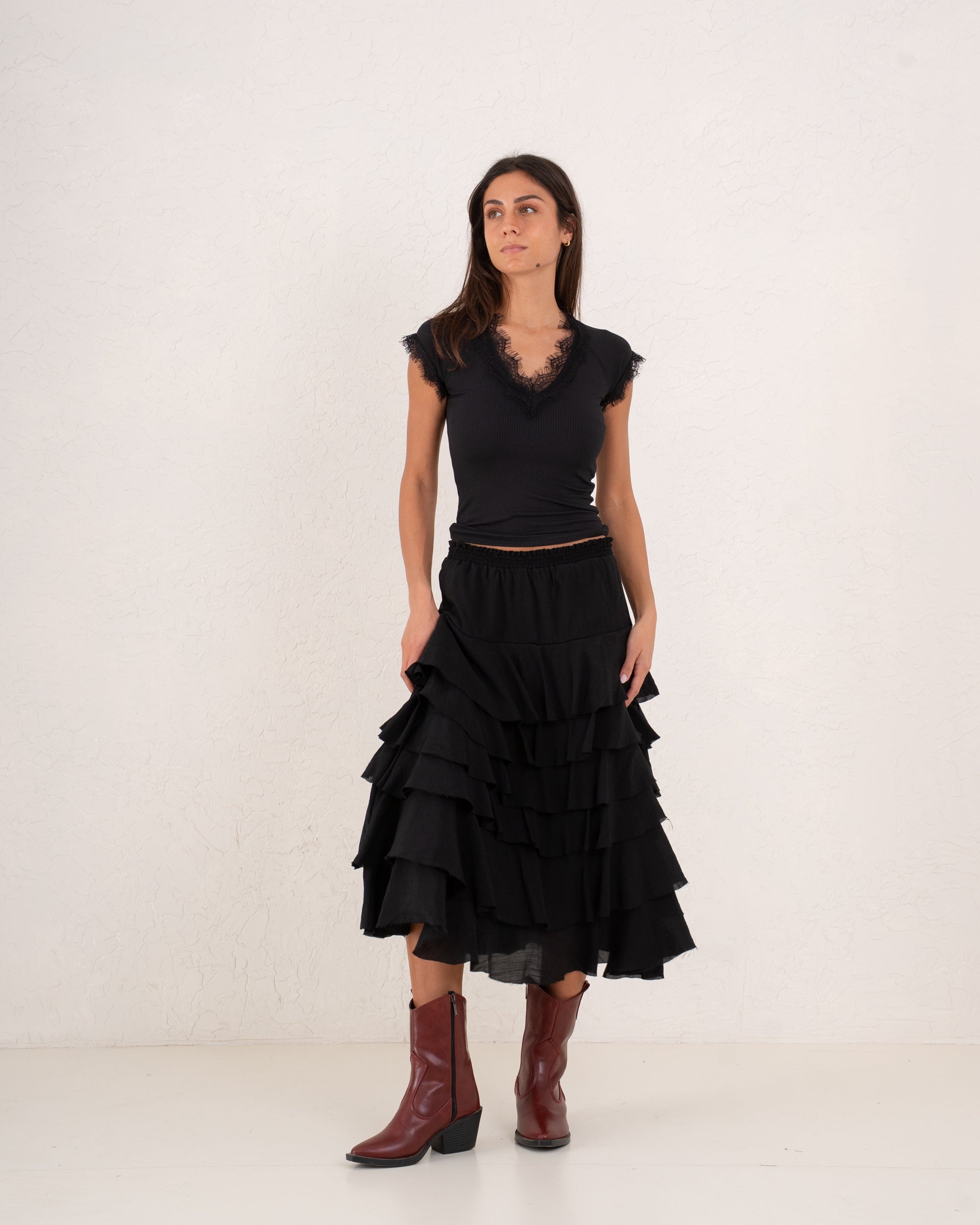 Women full length ruffle skirt