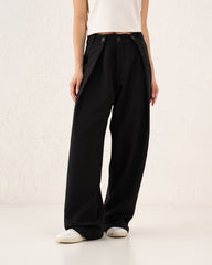 Buttoned Side Tailored Wide-Leg Pants