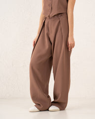 Buttoned Side Tailored Wide-Leg Pants