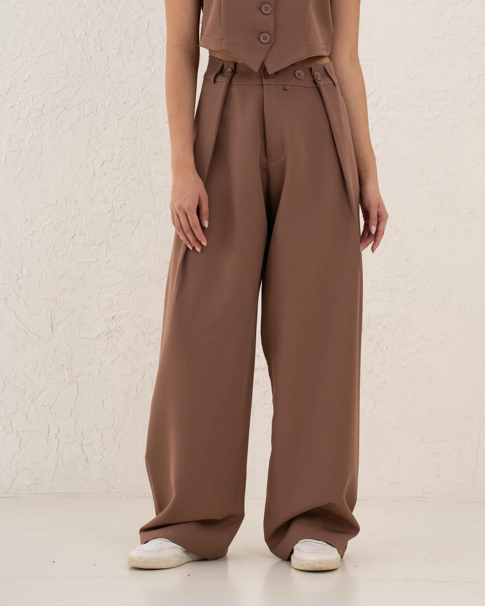 Buttoned Side Tailored Wide-Leg Pants - Venti