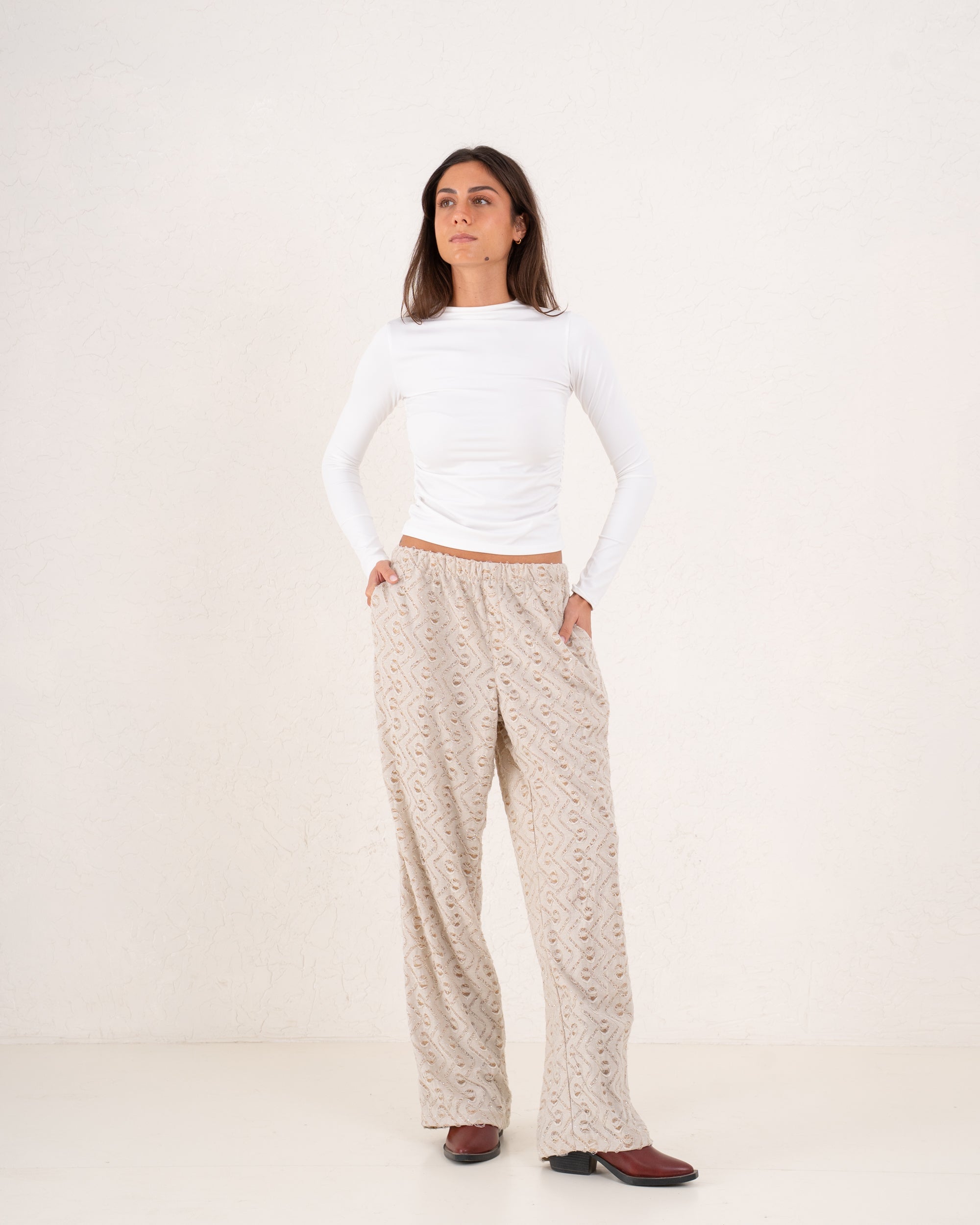 Women sparkles textured pants