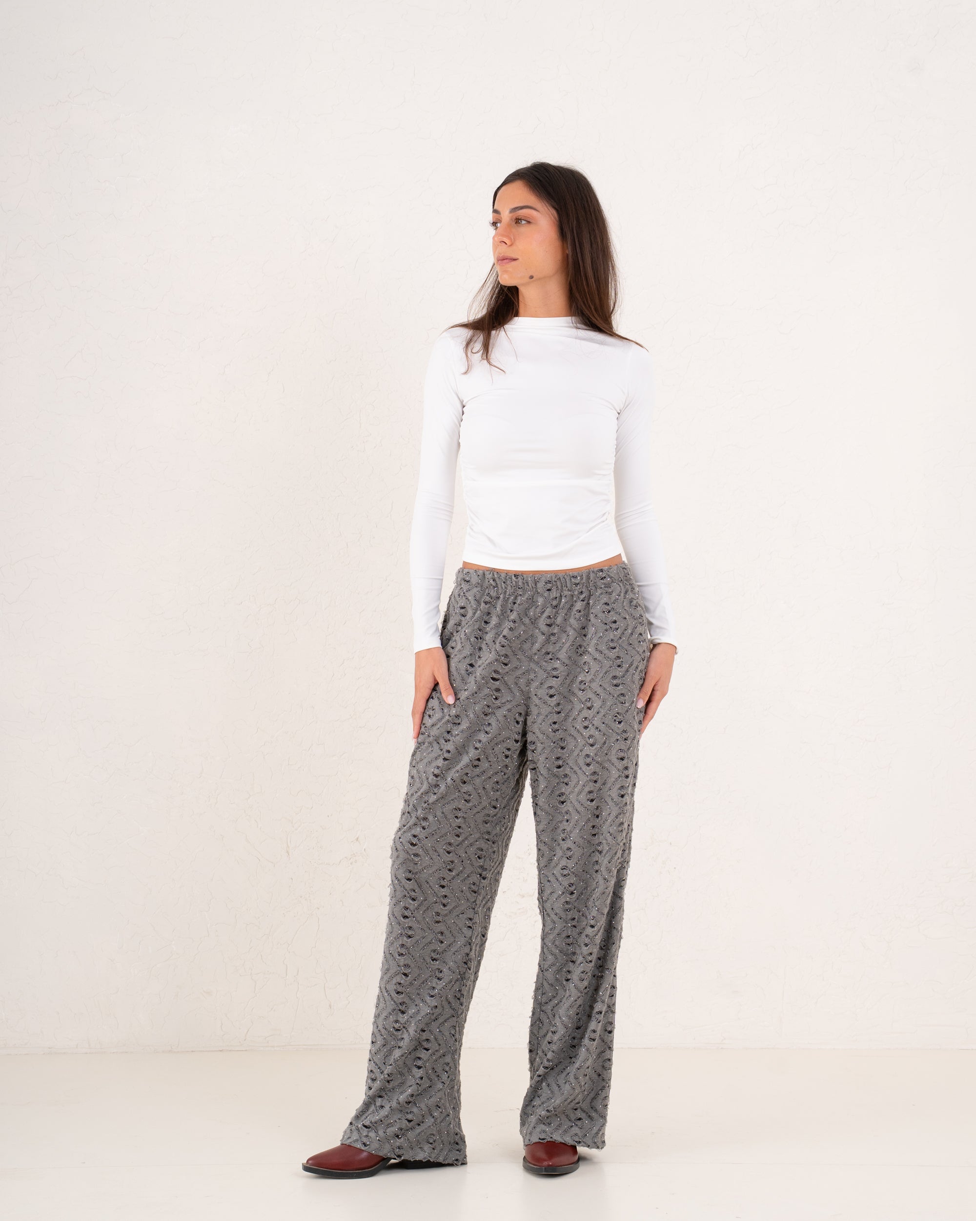 Women sparkles textured pants