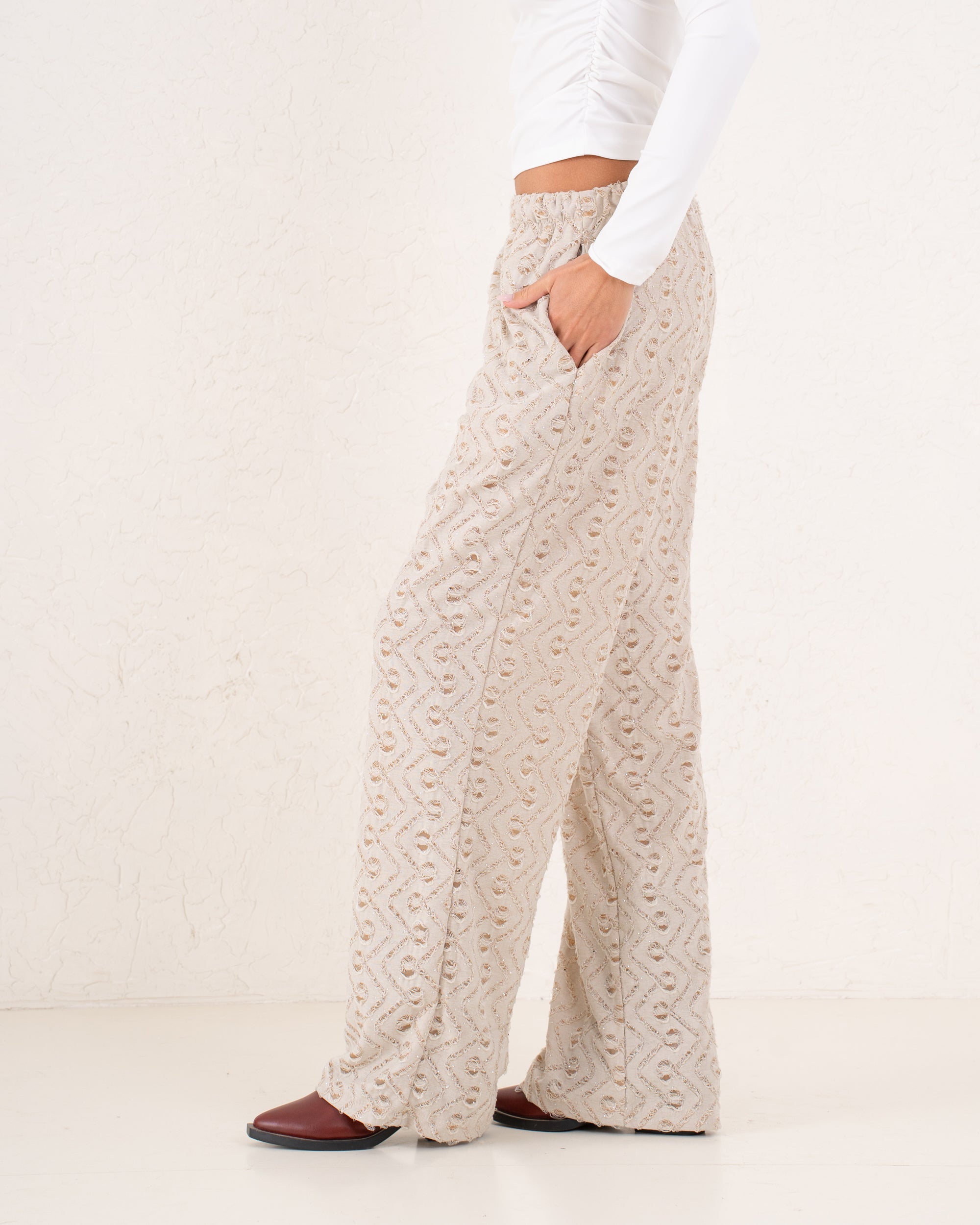 Women sparkles textured pants