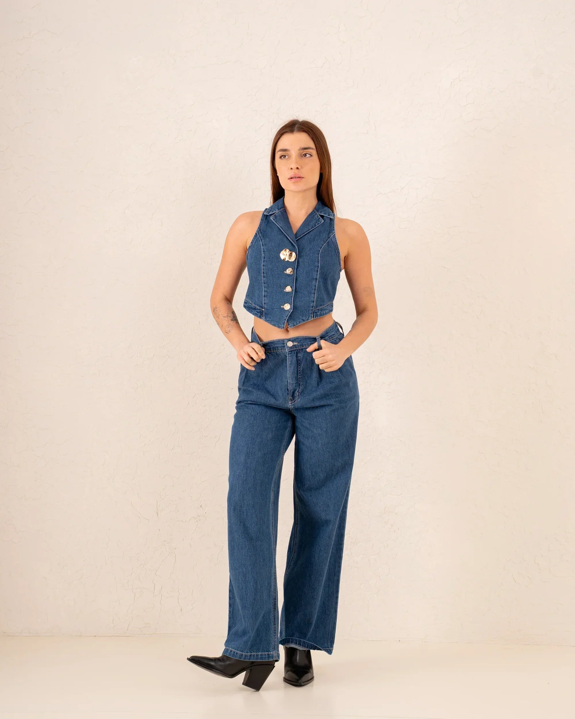 Women wide leg denim pants - Venti
