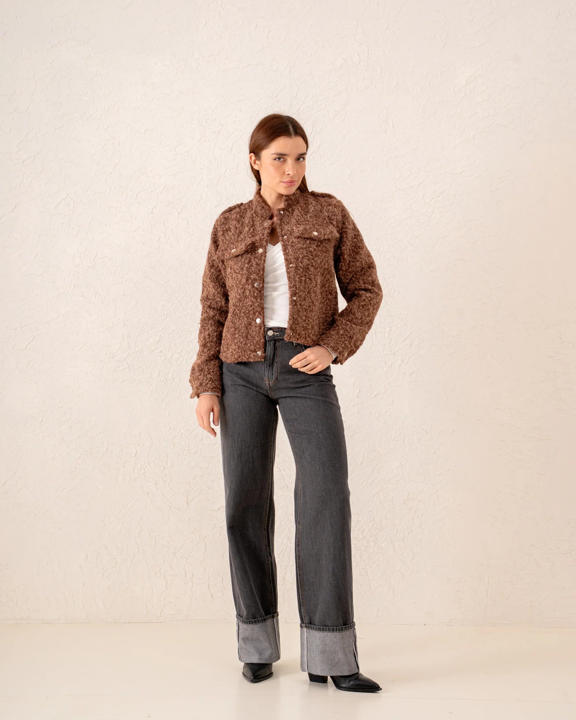 Women cropped gold button jacket - Venti