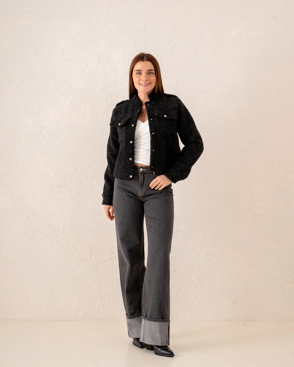 Women cropped gold button jacket - Venti