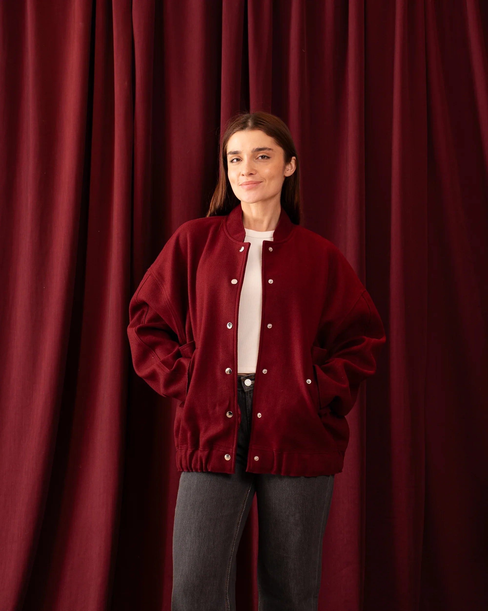 Oversized Soft Wool-Like Bomber Jacket - Venti