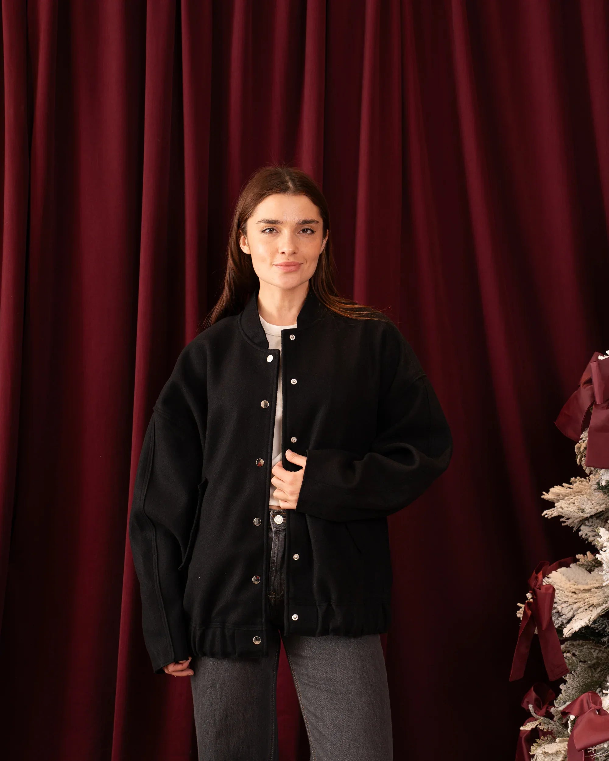 Oversized Soft Wool-Like Bomber Jacket - Venti