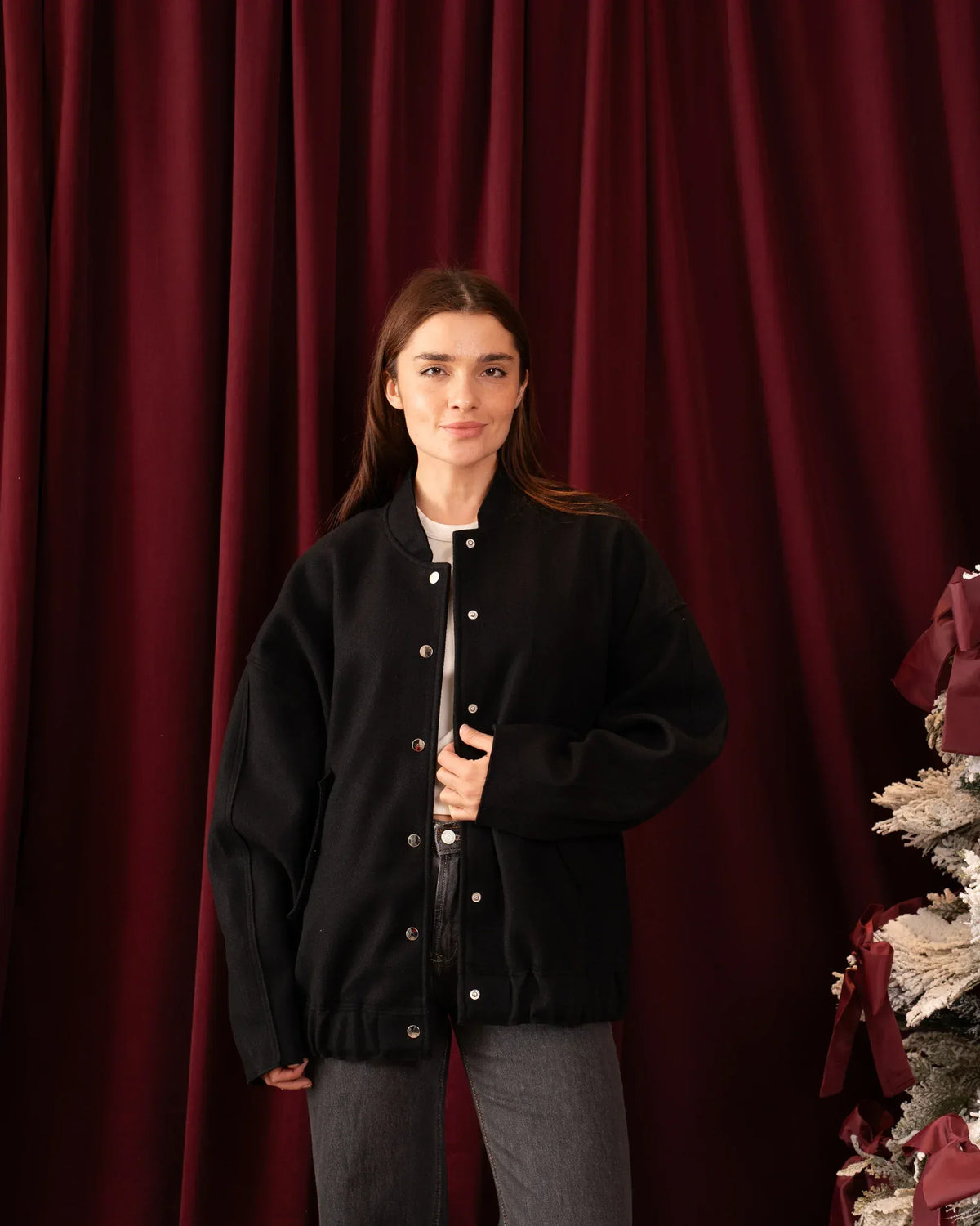 Oversized Soft Wool-Like Bomber Jacket - Venti