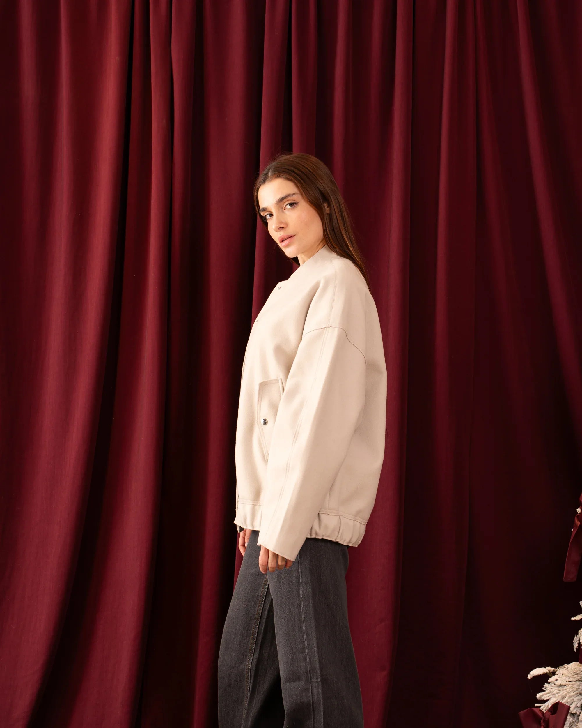 Oversized Soft Wool-Like Bomber Jacket - Venti