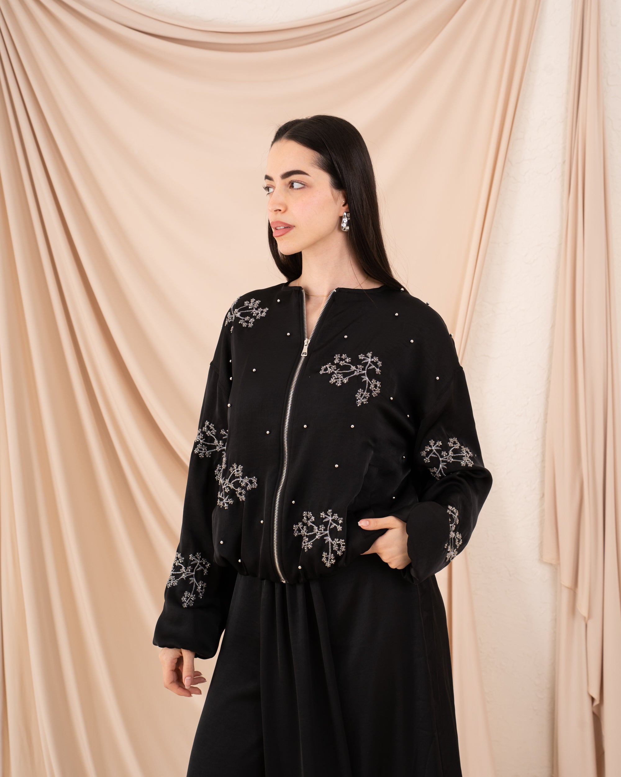 Women Embroidered Zip Up Jacket