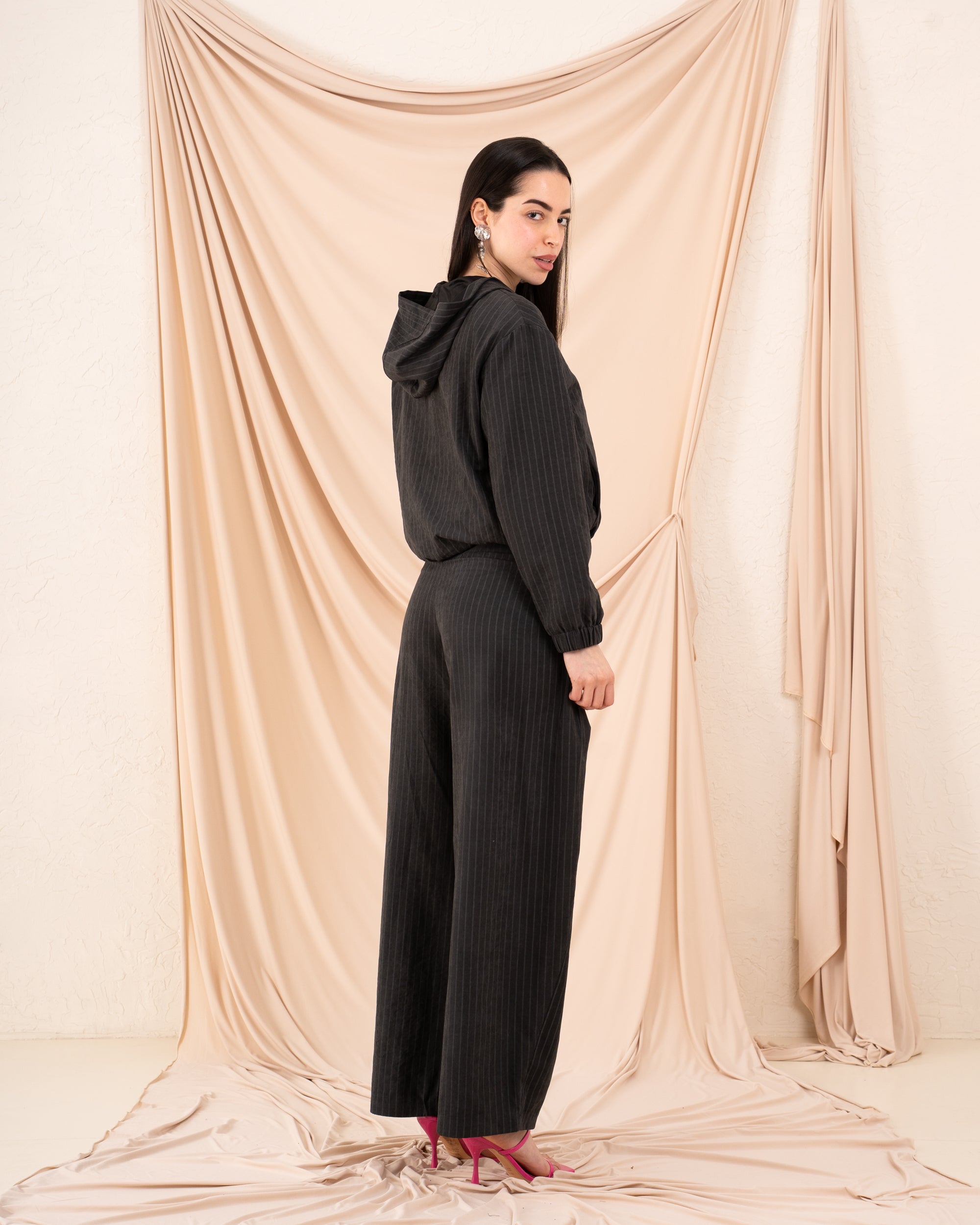 Women Striped Side Folds Pants