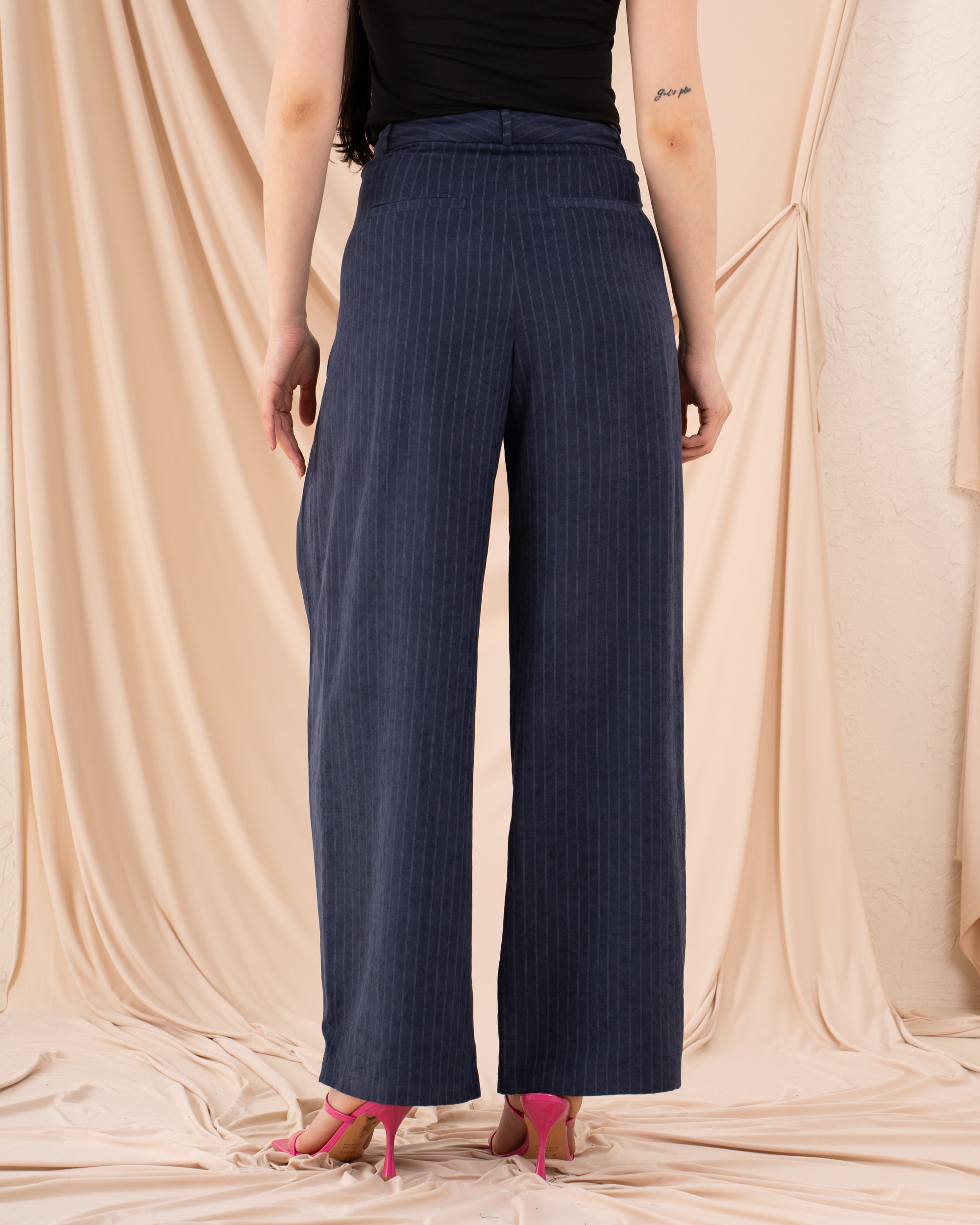 Women Striped Side Folds Pants