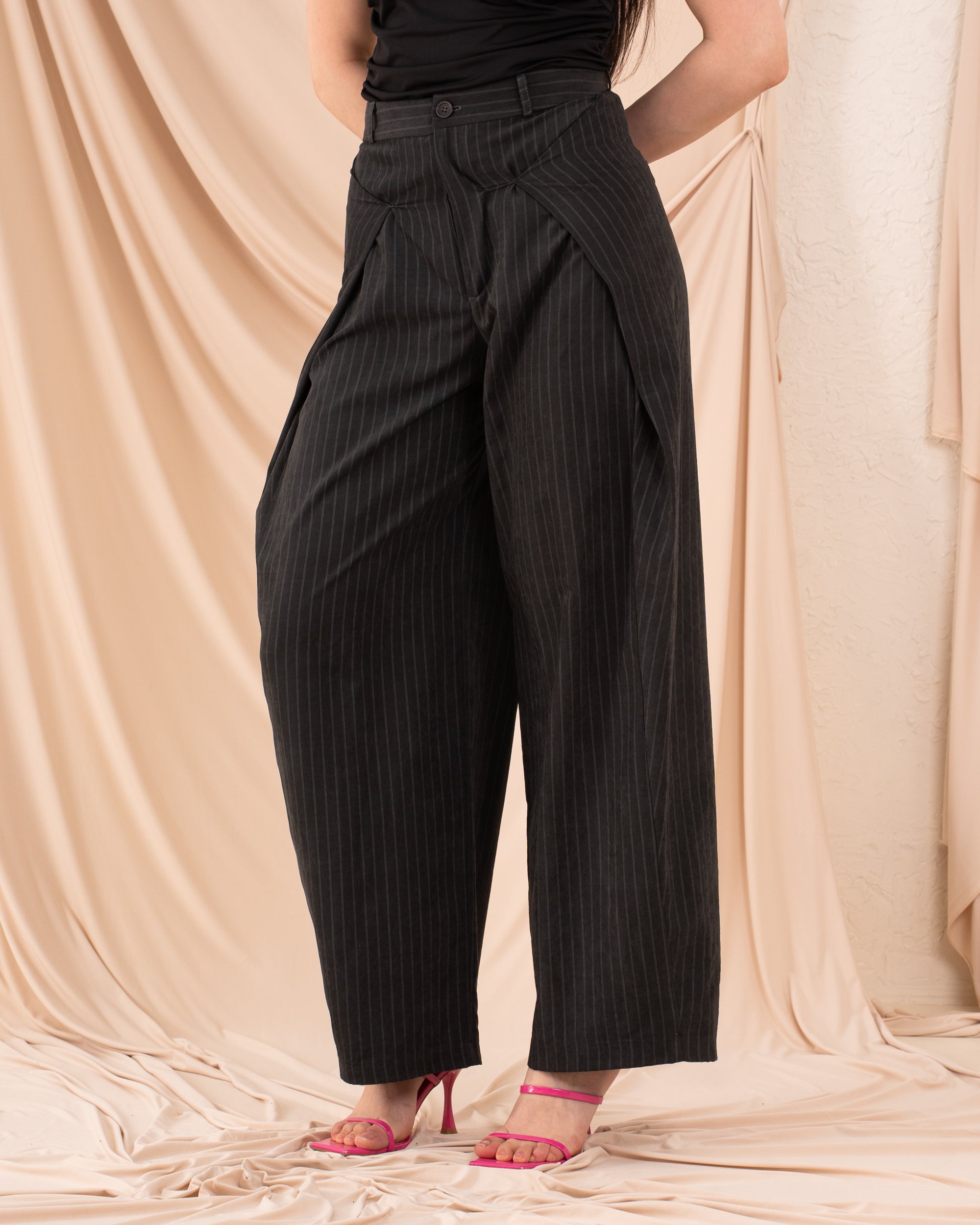 Women Striped Side Folds Pants