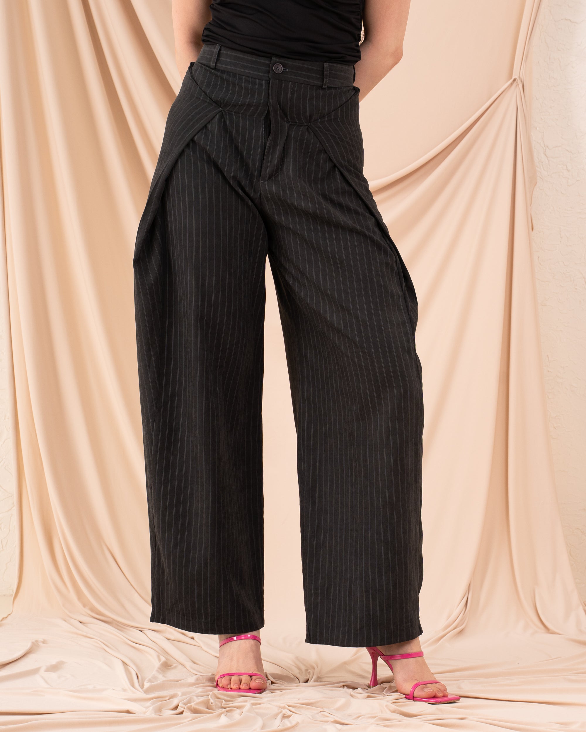 Women Striped Side Folds Pants