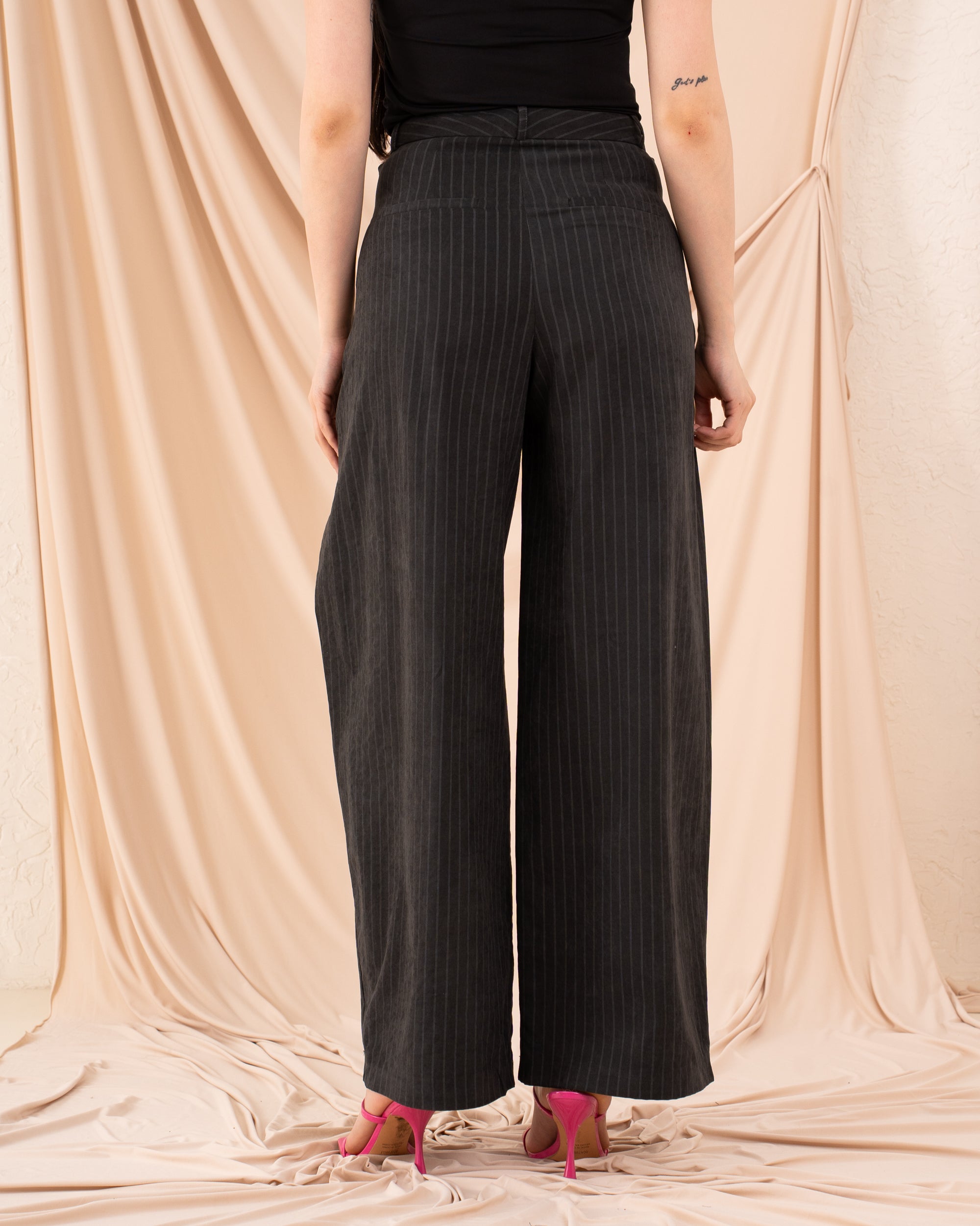 Women Striped Side Folds Pants