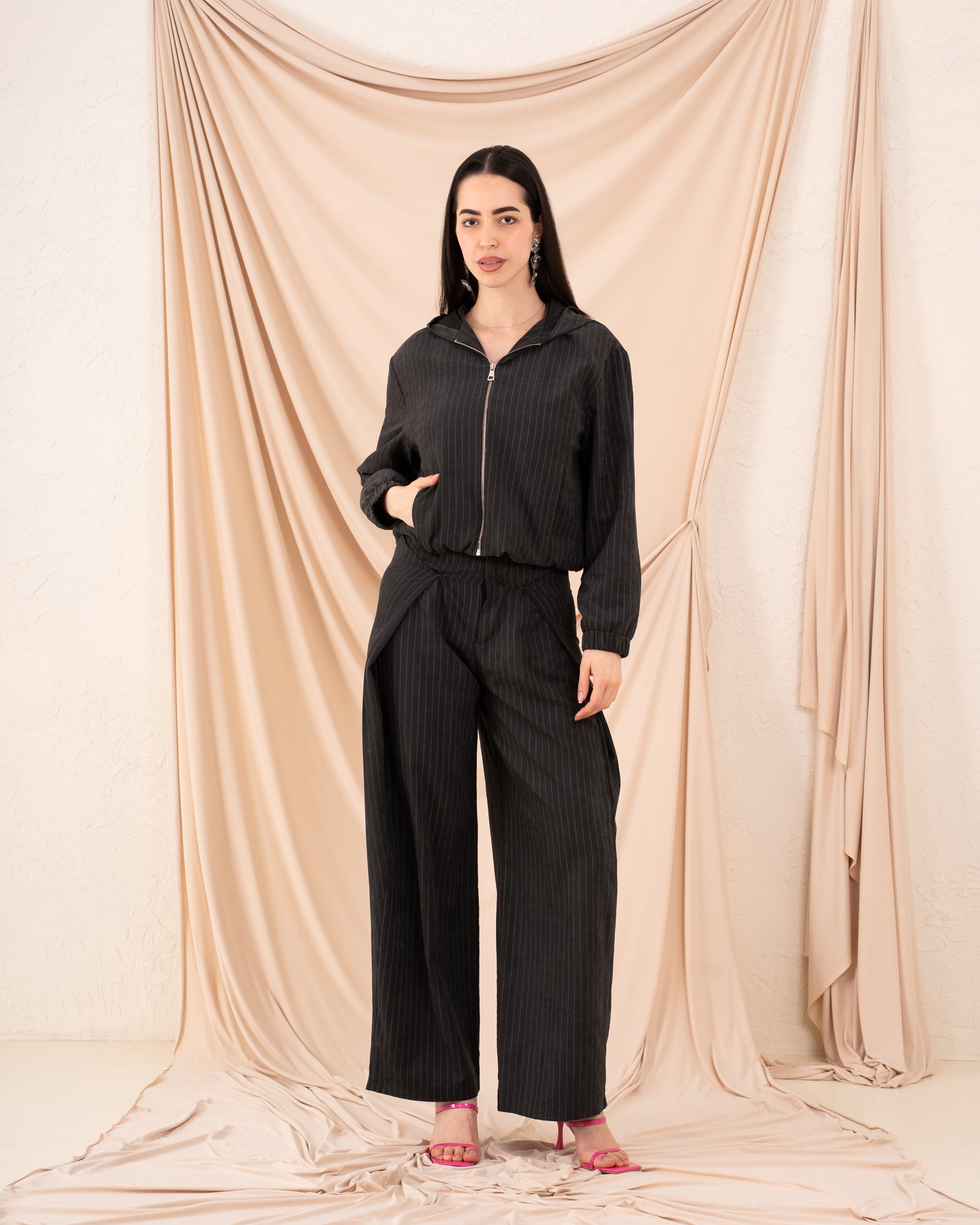 Women Striped Side Folds Pants