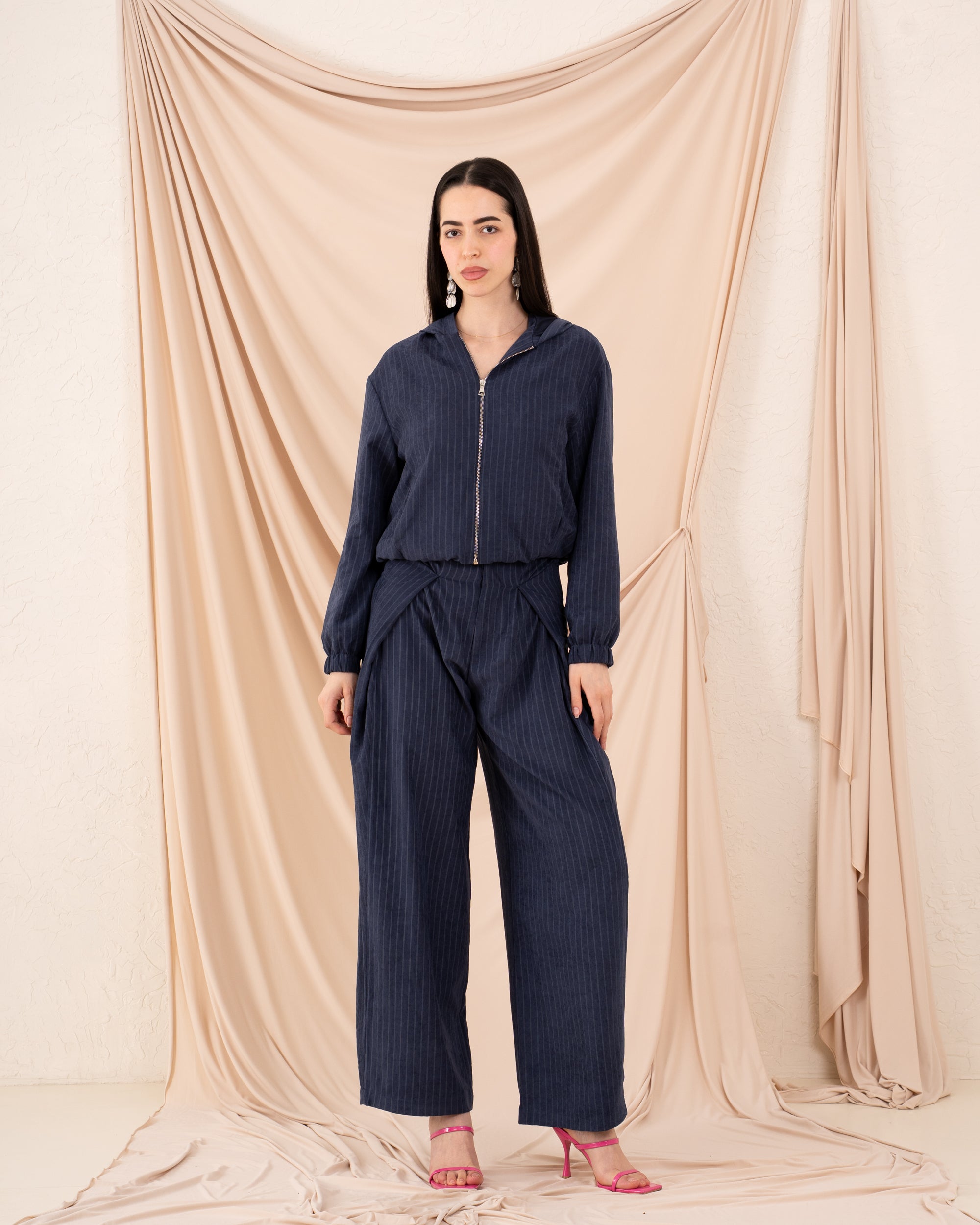 Women Striped Side Folds Pants