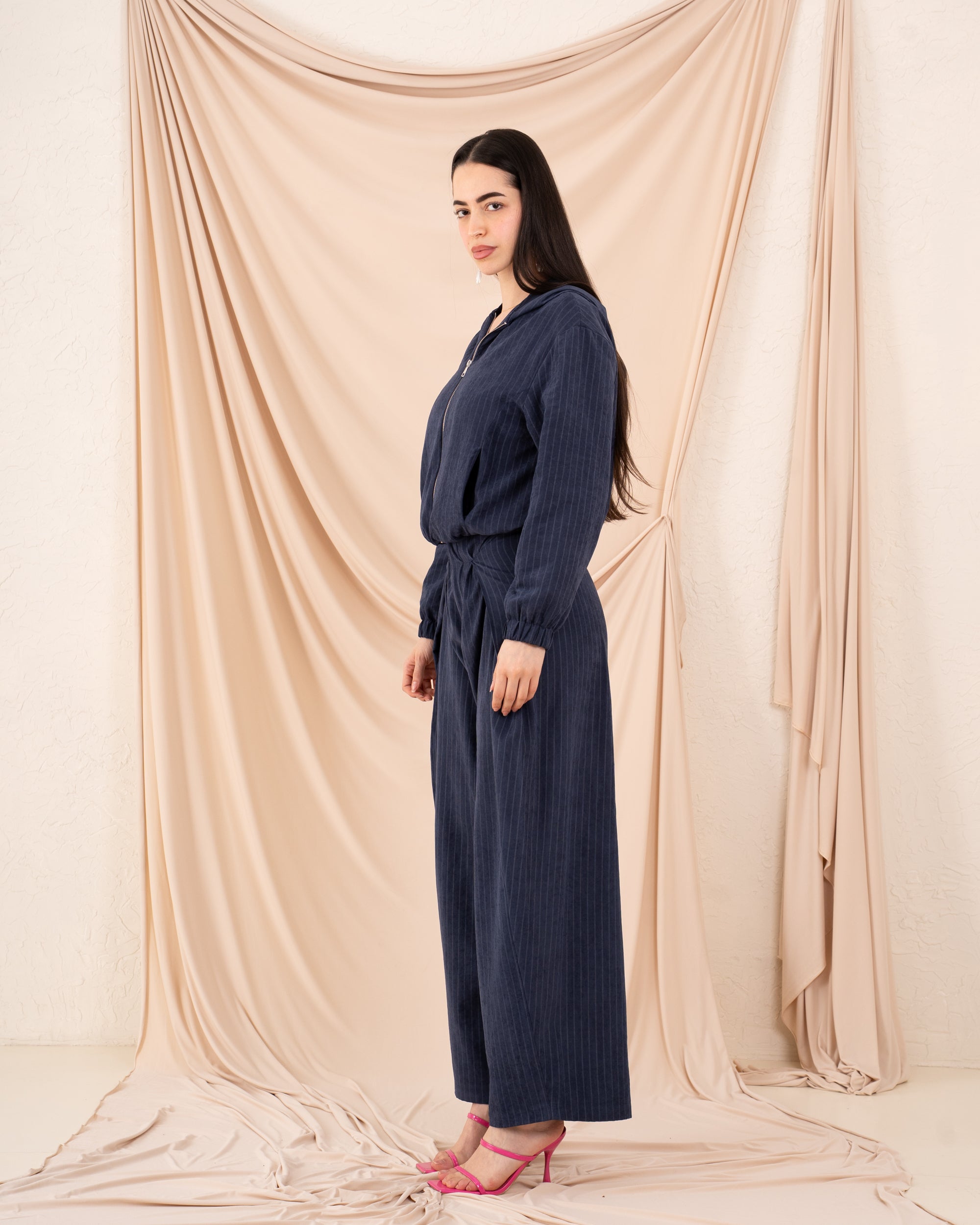 Women Striped Side Folds Pants