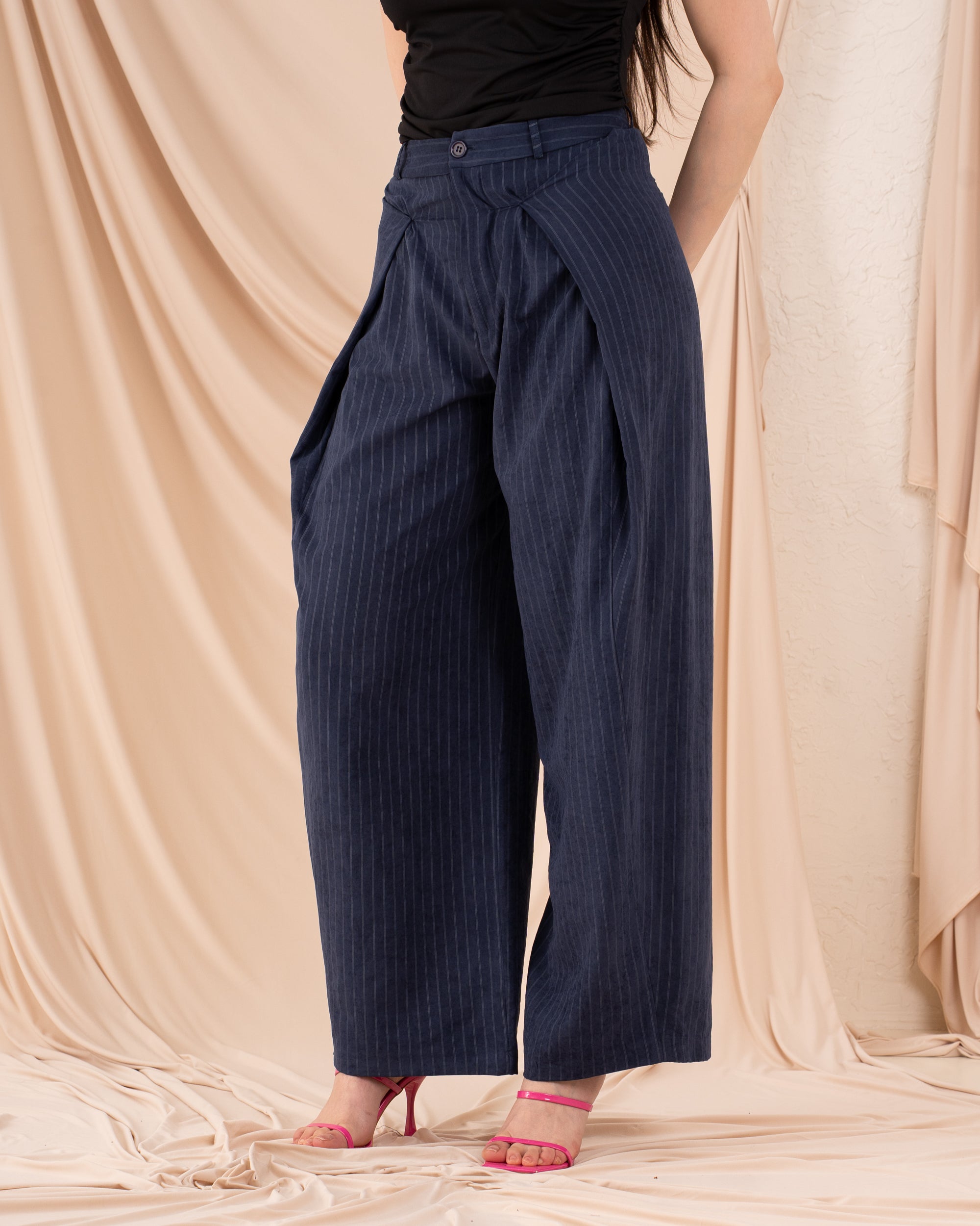 Women Striped Side Folds Pants