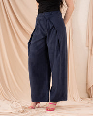Women Striped Side Folds Pants