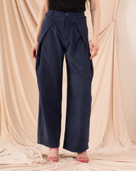 Women Striped Side Folds Pants