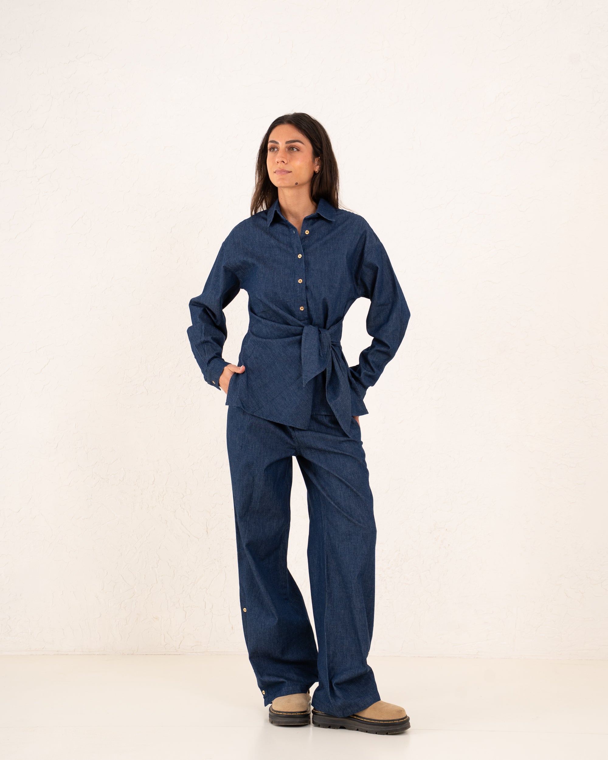 Women denim wrap shirt