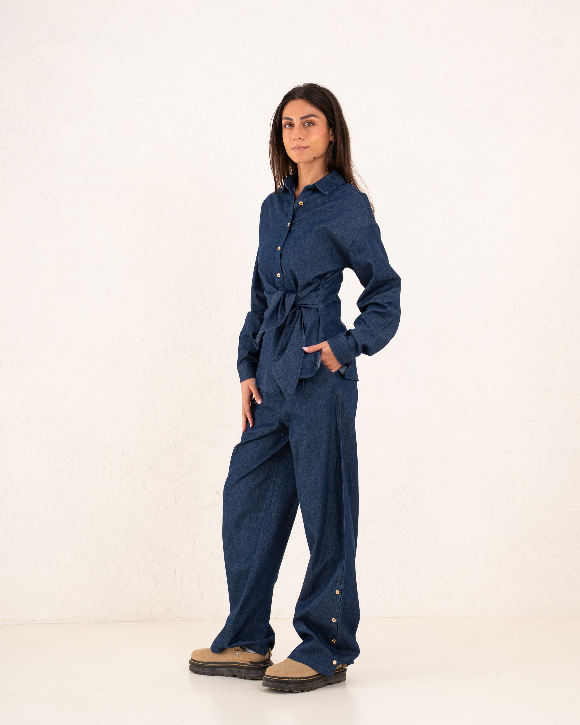 Women denim wrap shirt