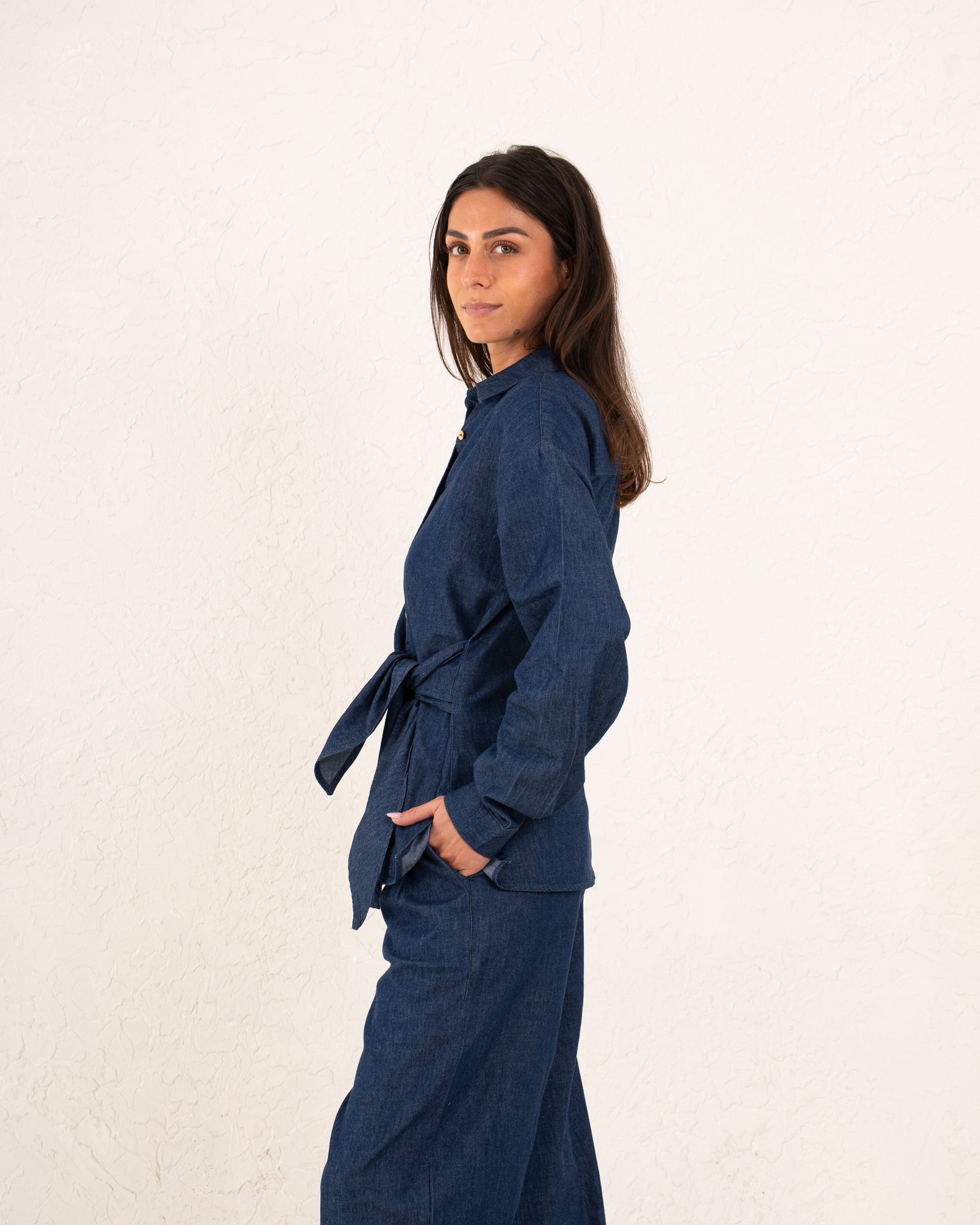 Women denim wrap shirt