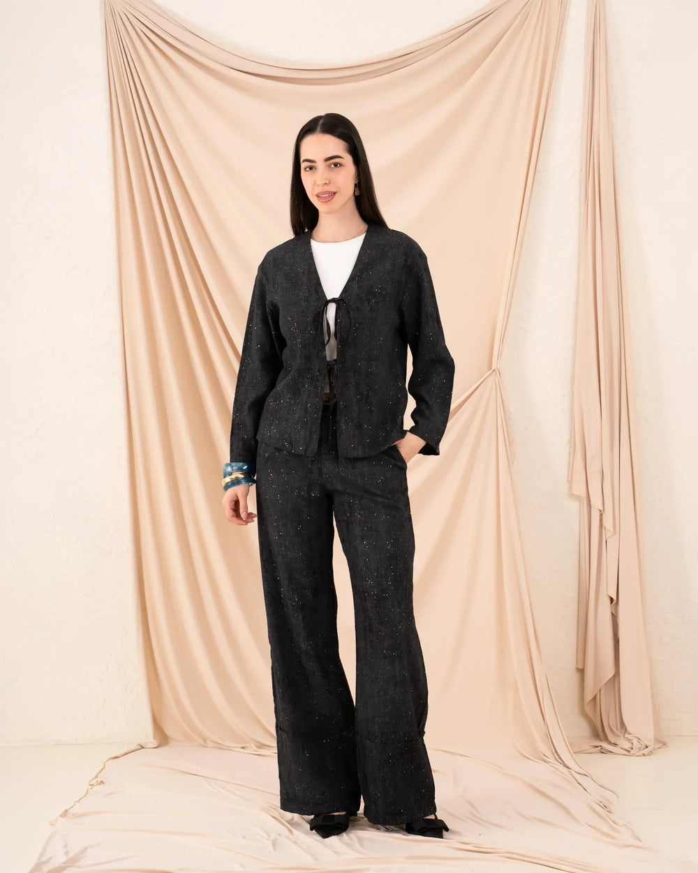 Women Glittered Tie Up Blouse - Venti