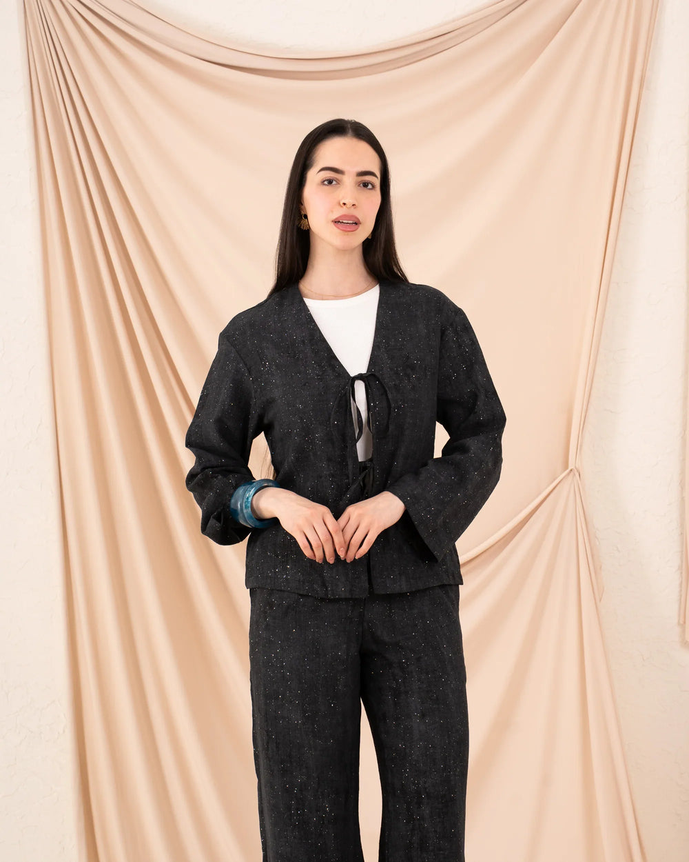 Women Glittered Tie Up Blouse - Venti