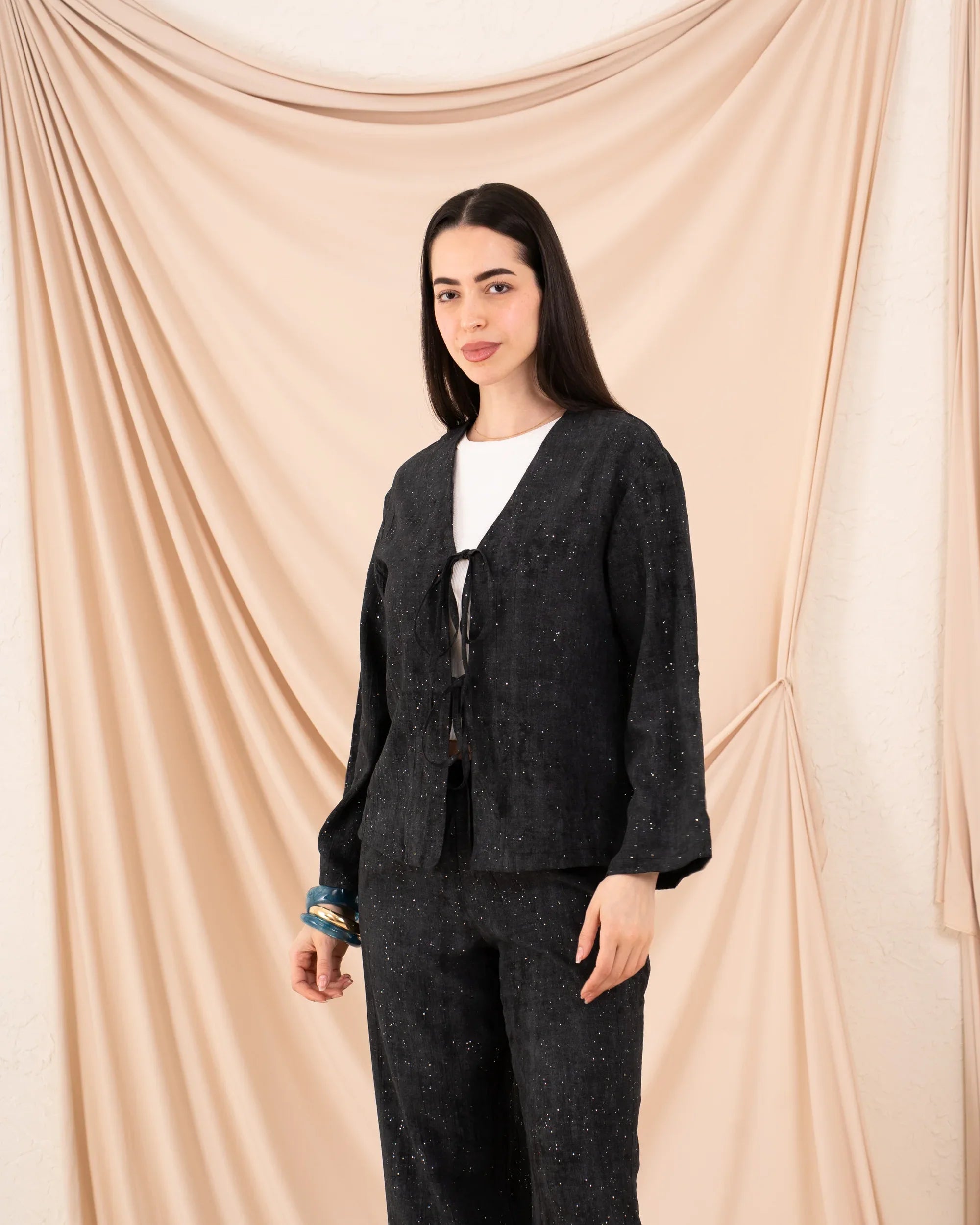 Women Glittered Tie Up Blouse - Venti