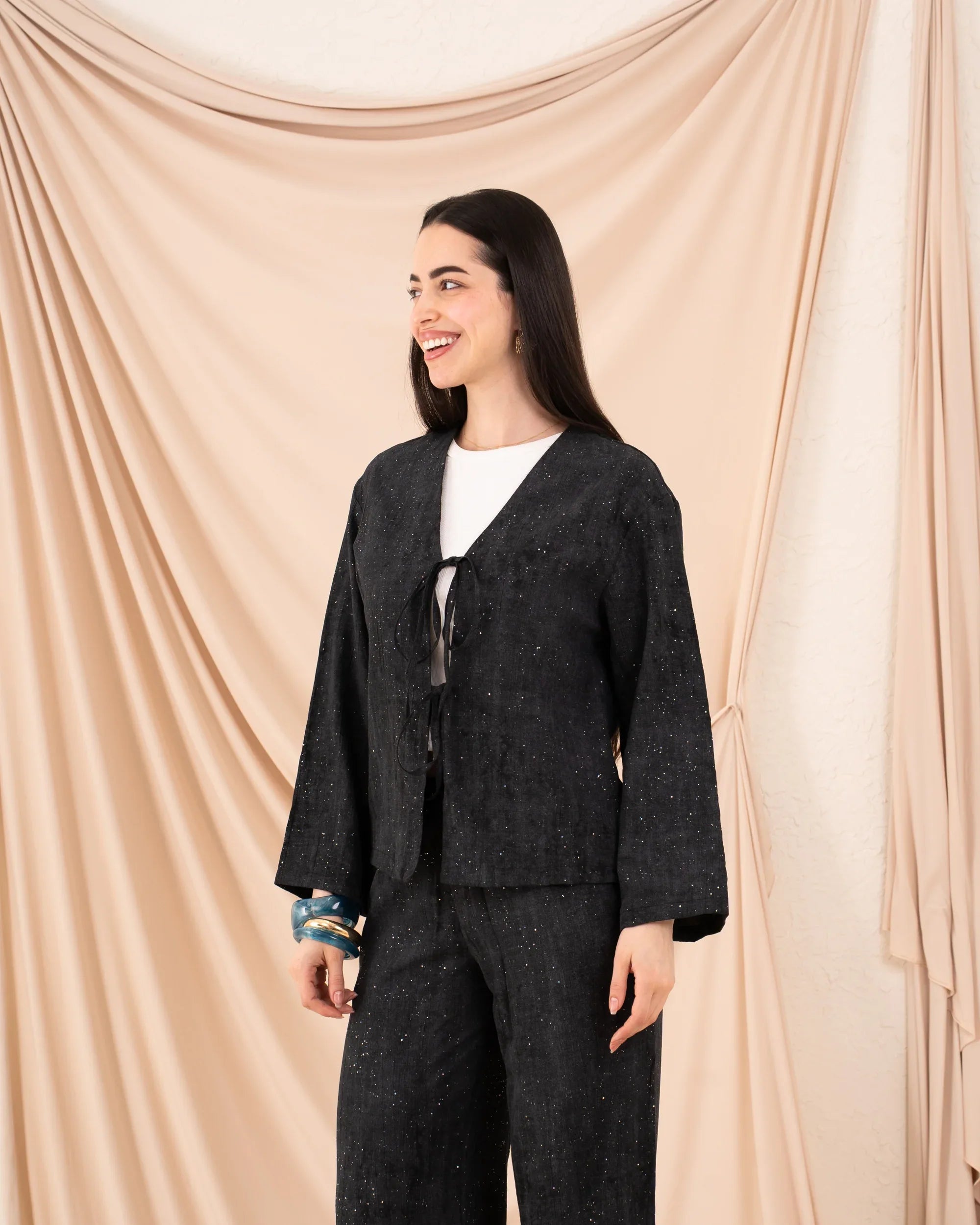 Women Glittered Tie Up Blouse - Venti