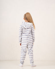 Stripe Fleece Hooded Pajama Onesie