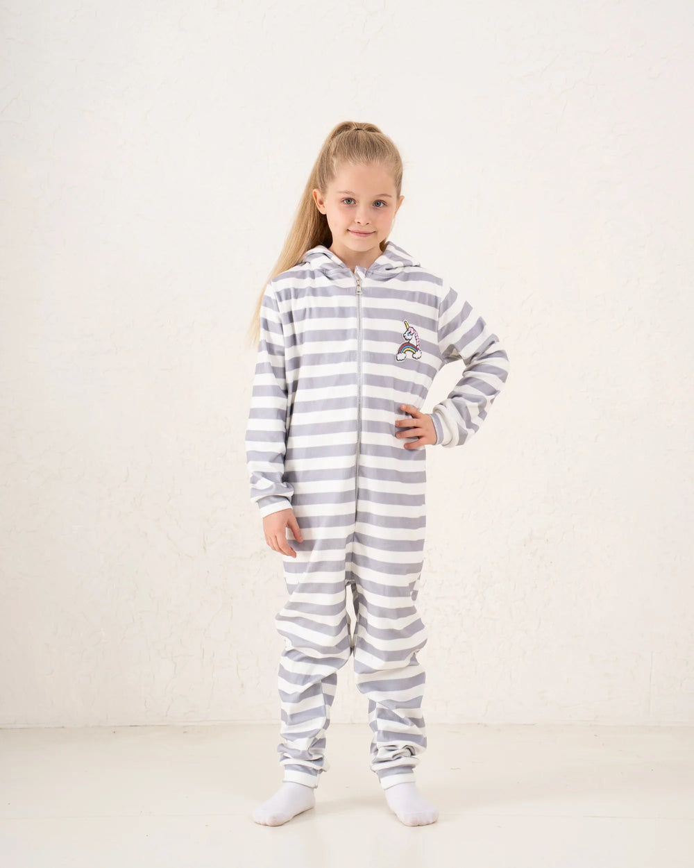 Stripe Fleece Hooded Pajama Onesie - Venti