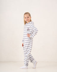 Stripe Fleece Hooded Pajama Onesie