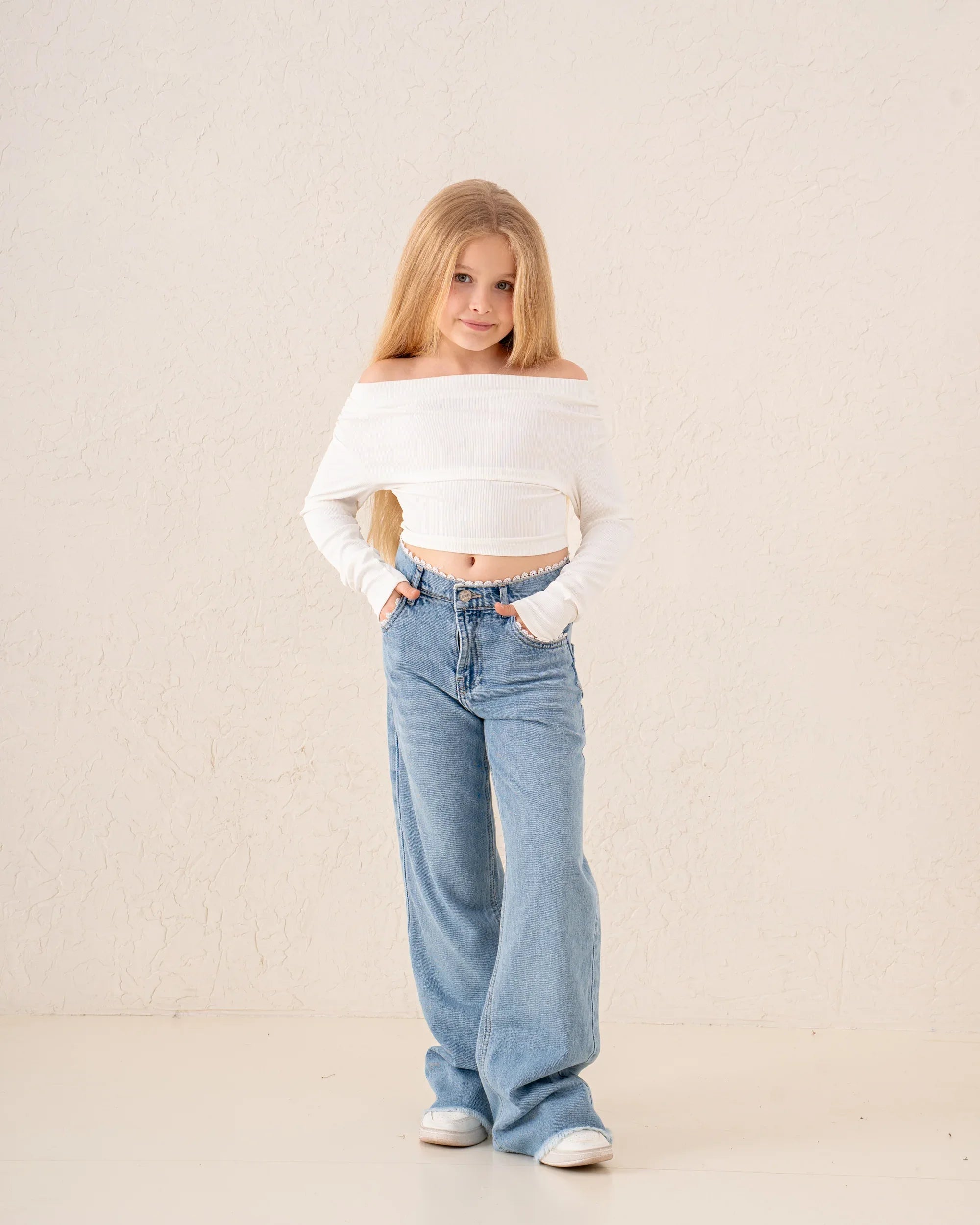 Girl denim pants lace detail - Venti