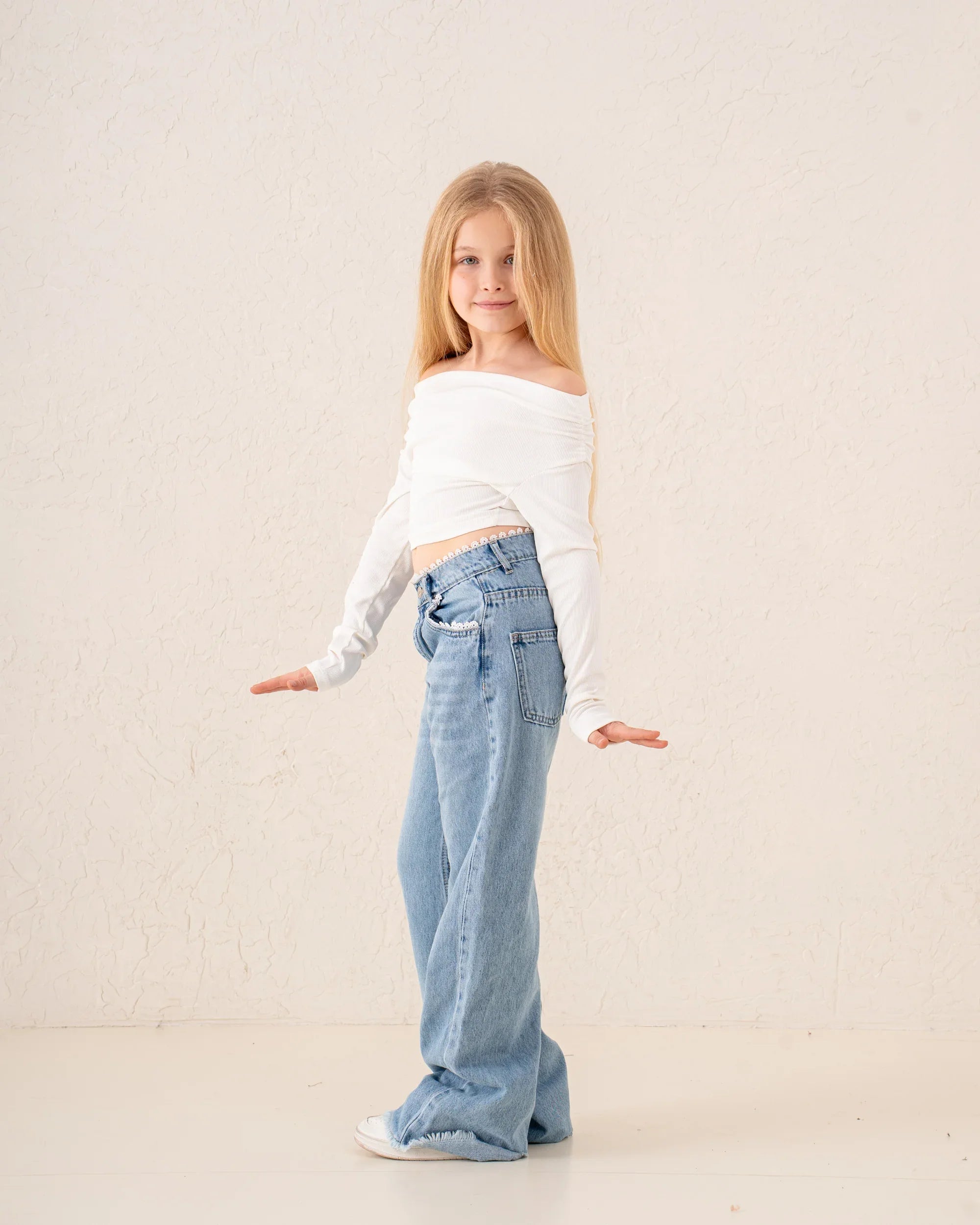 Girl denim pants lace detail - Venti