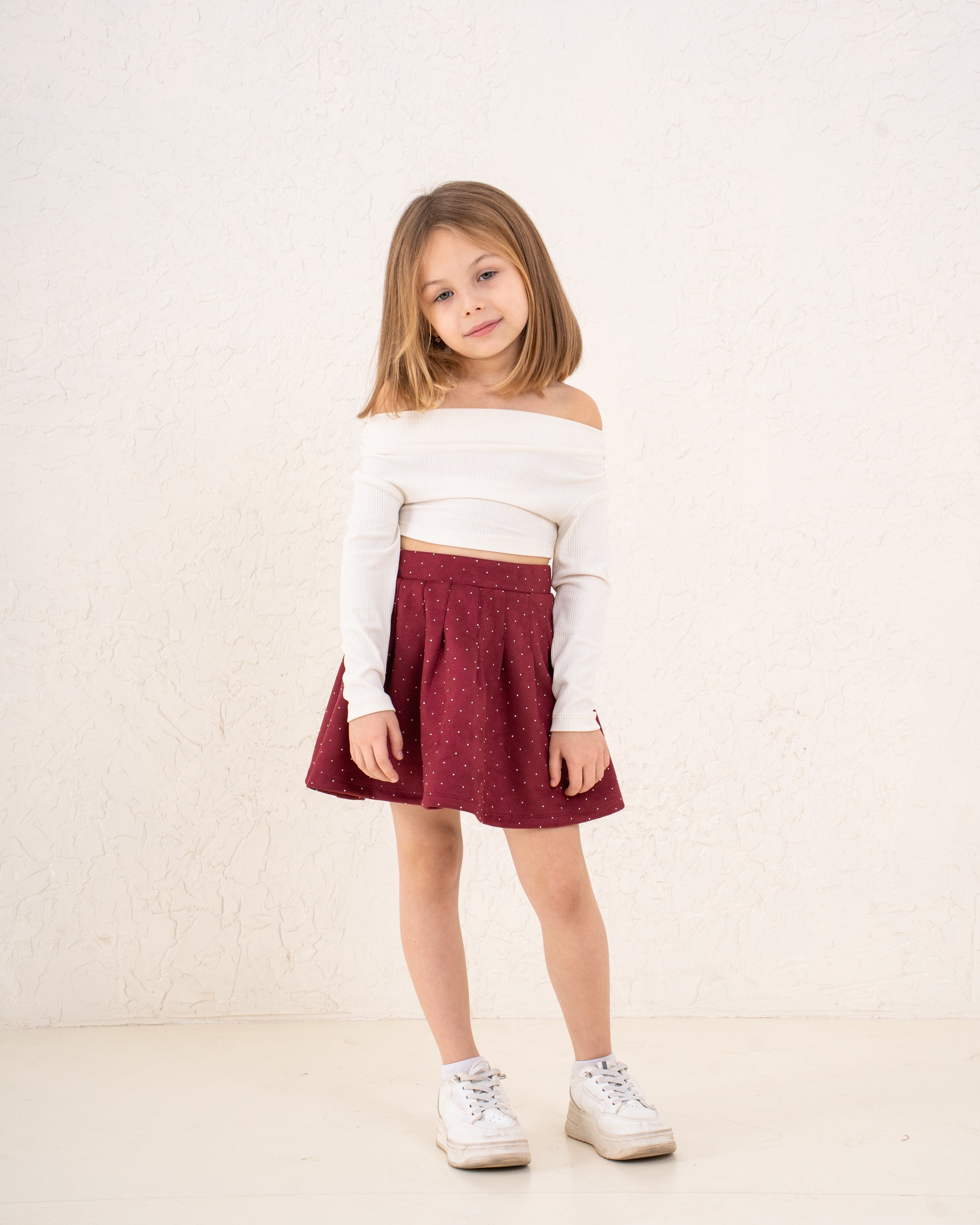 Girl suede pleats skirt