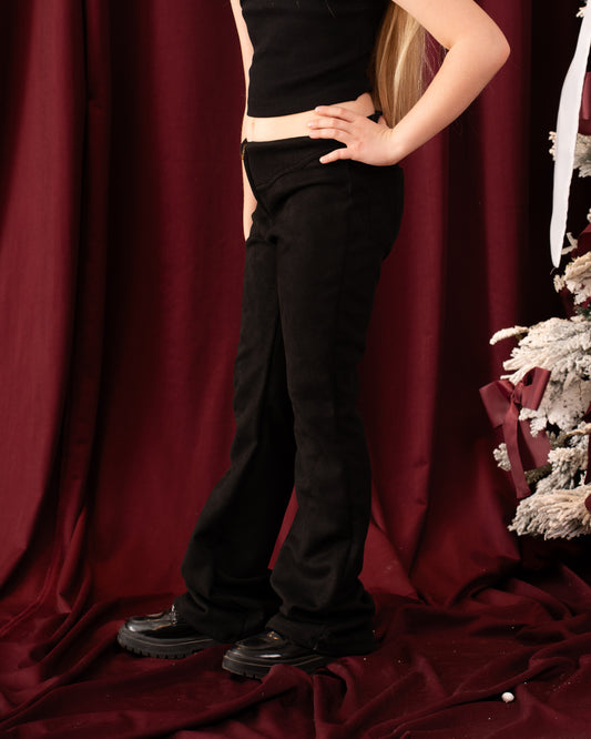 Zip-Front Suede Flare Pants