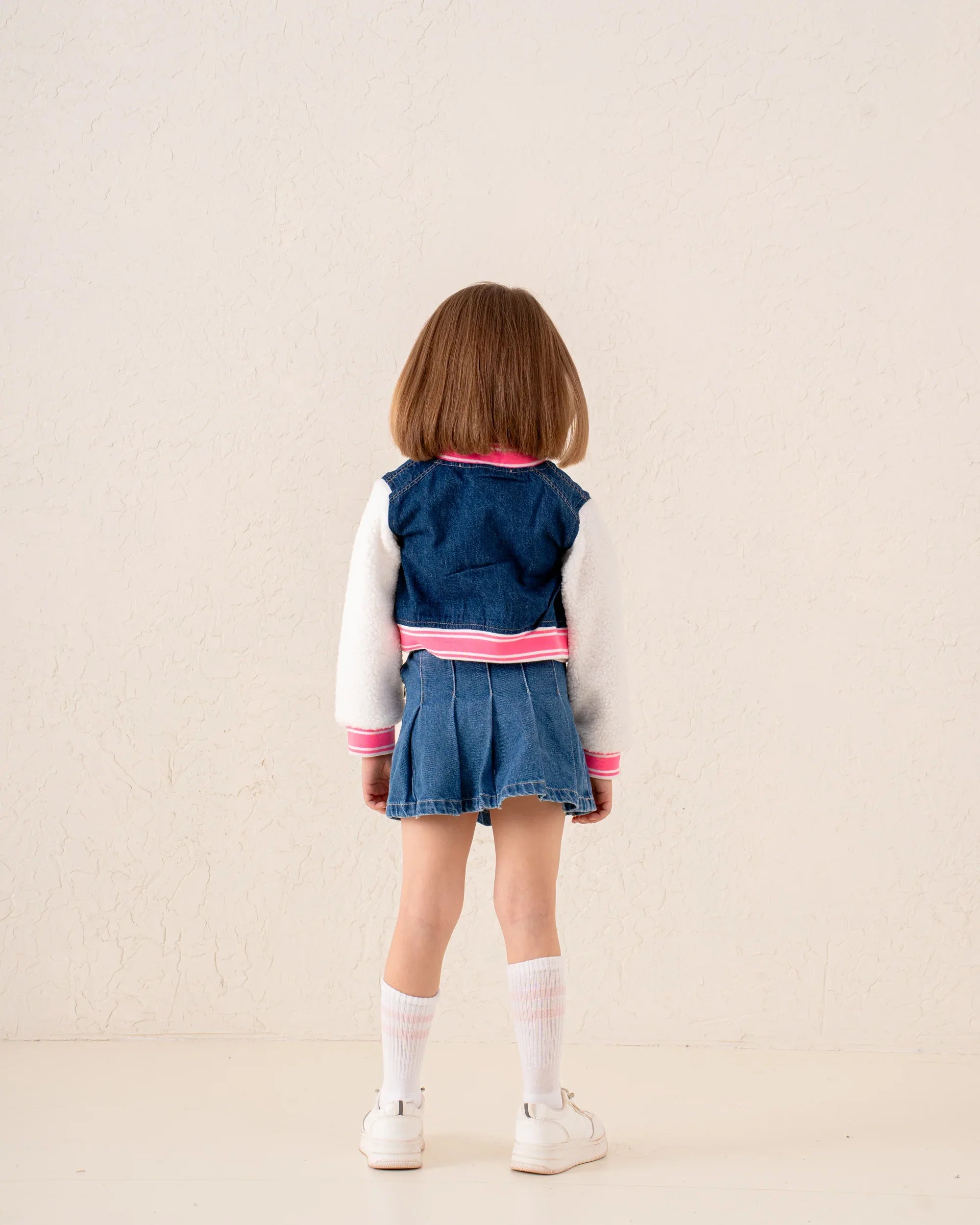 Girl denim and fur college jacket - Venti