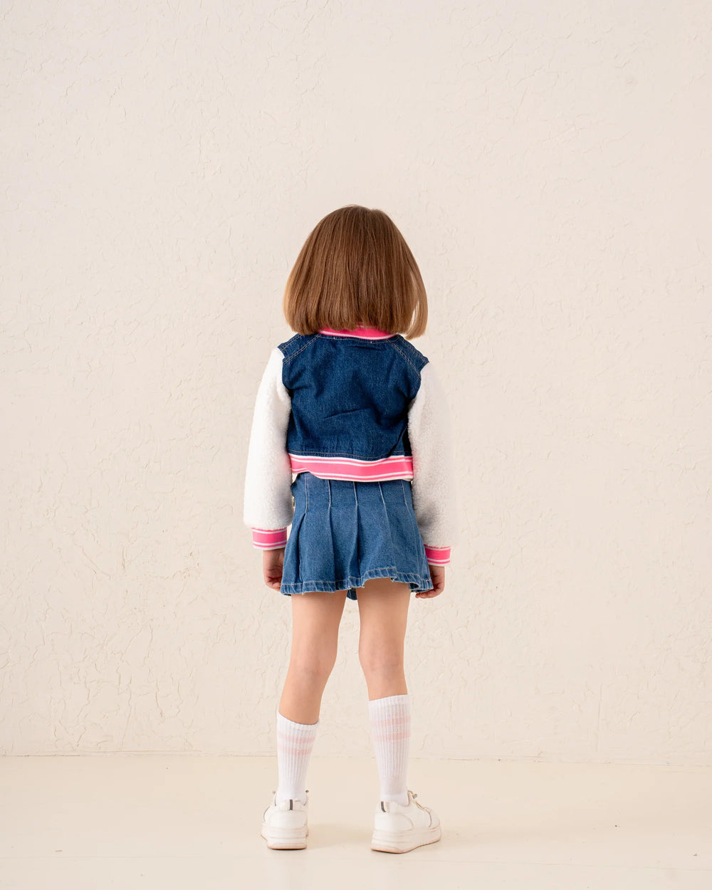 Girl denim and fur college jacket - Venti