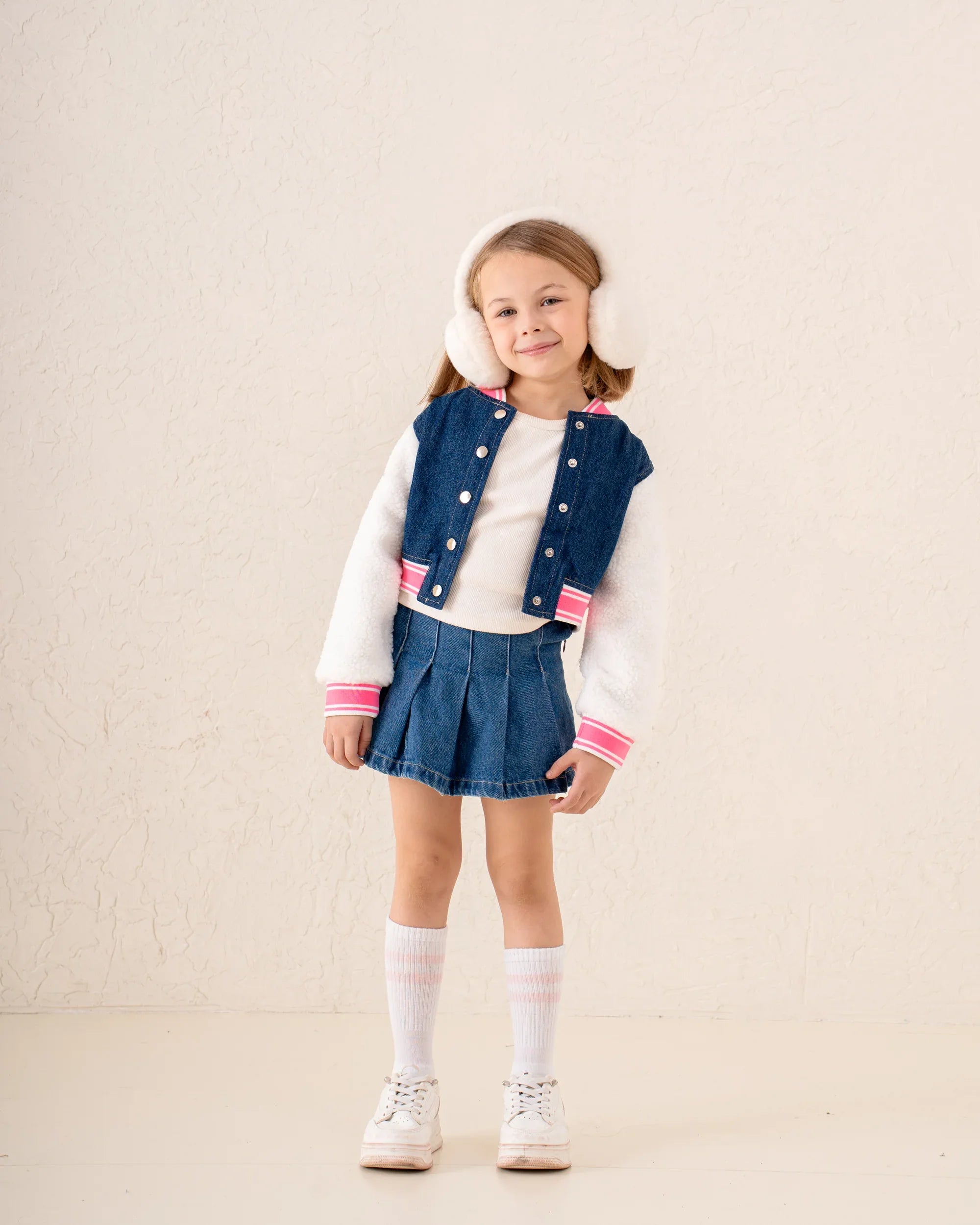 Girl denim and fur college jacket - Venti