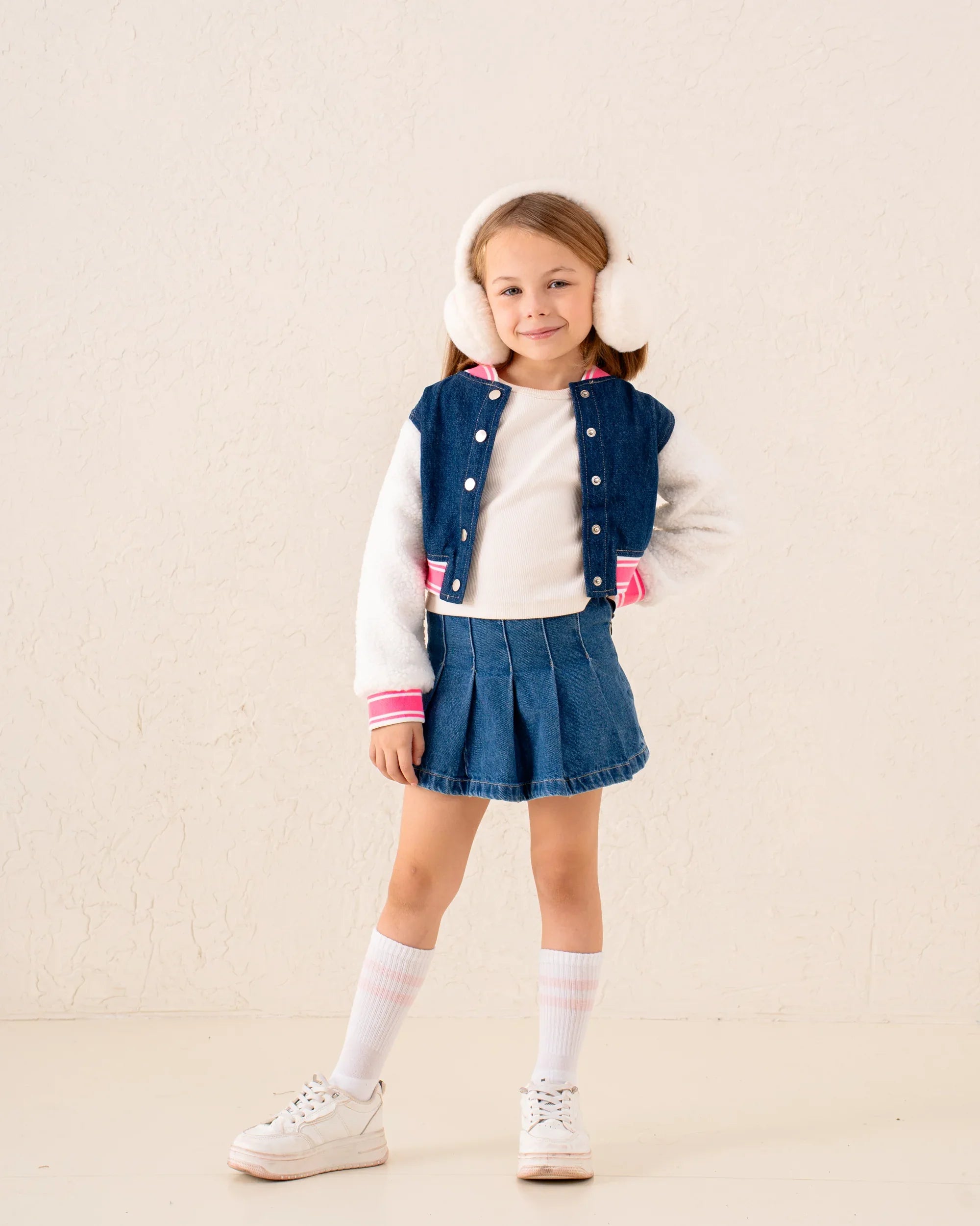 Girl denim and fur college jacket - Venti