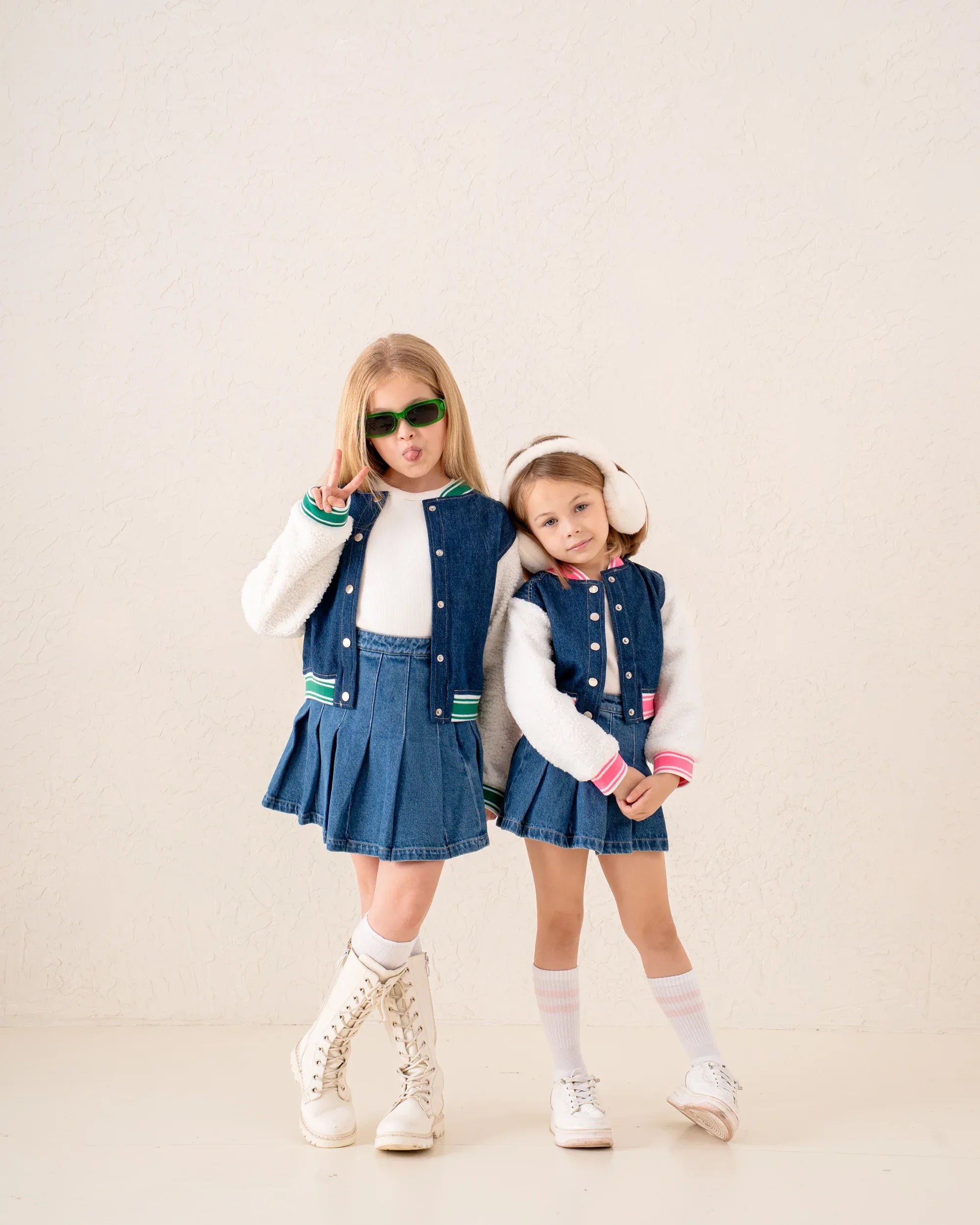 Girl denim and fur college jacket - Venti