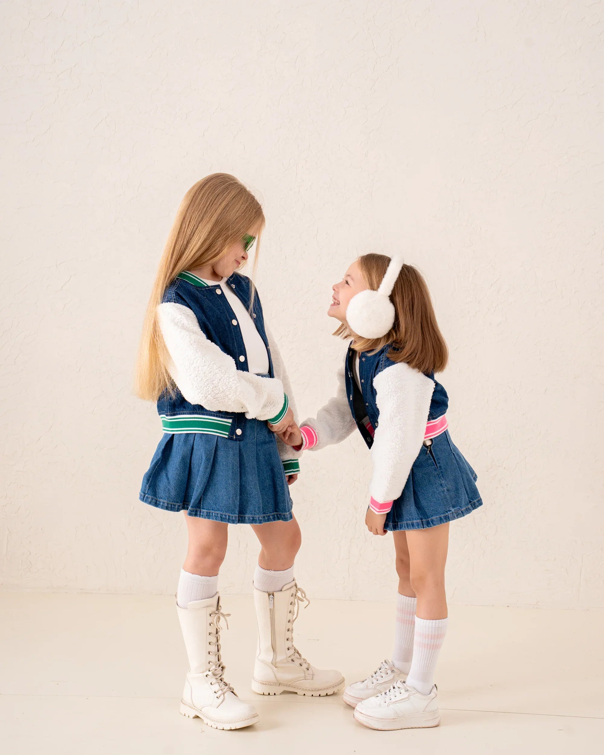 Girl denim and fur college jacket - Venti