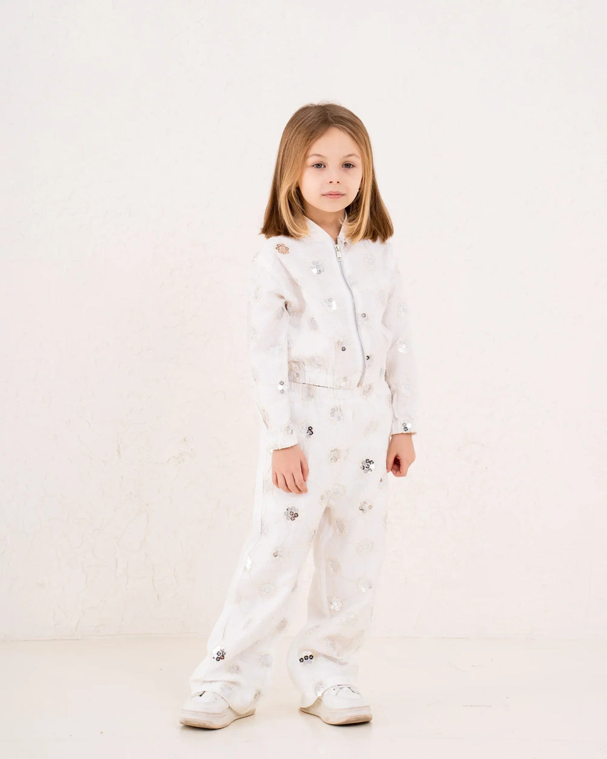 Girl sequin flower pattern zip up jacket - Venti