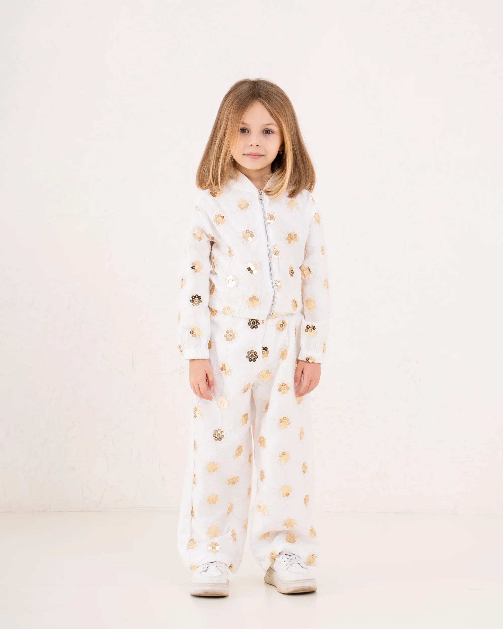 Girl sequin flower pattern zip up jacket - Venti