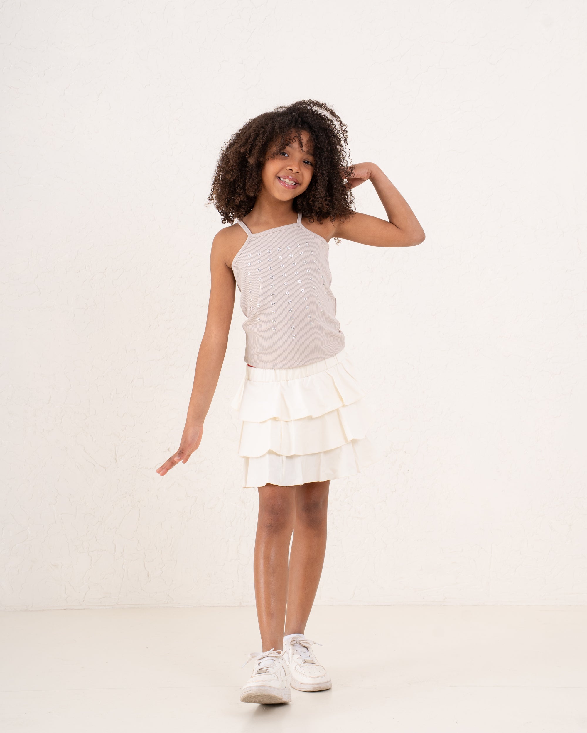 Girl studded pattern ribbed top