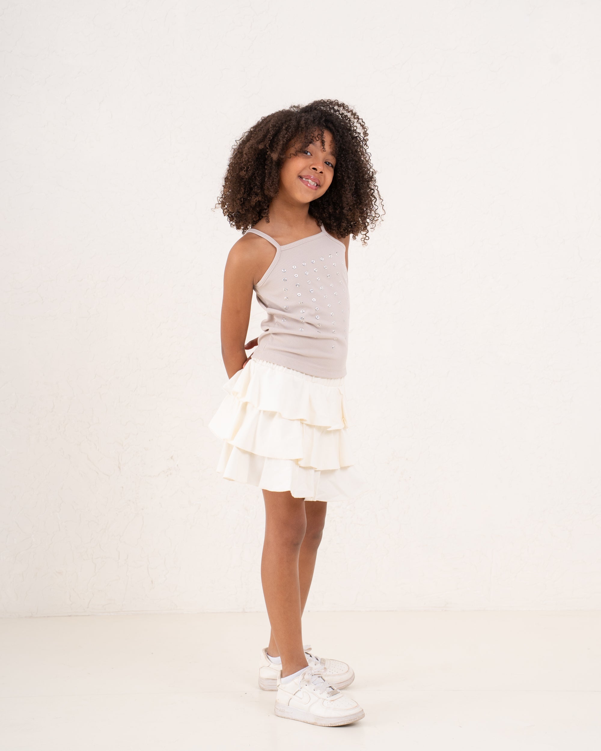 Girl studded pattern ribbed top